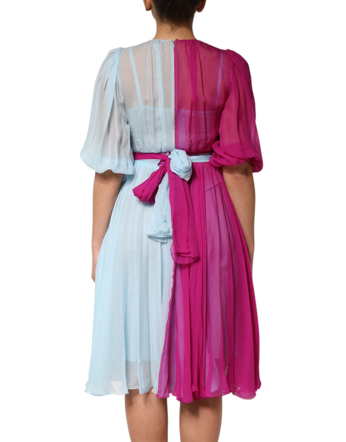Dolce & Gabbana Fuchsia Light Blue Silk Two Tone Midi Women's Dress