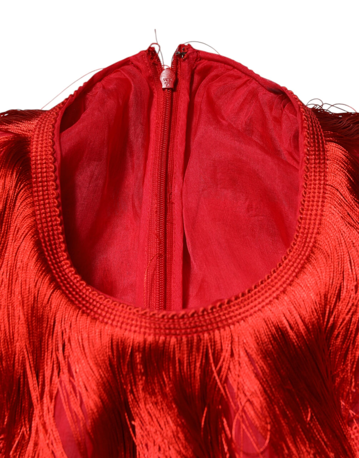 Dolce & Gabbana Red Silk Tiers Fringe Shift Knee Length Women's Dress