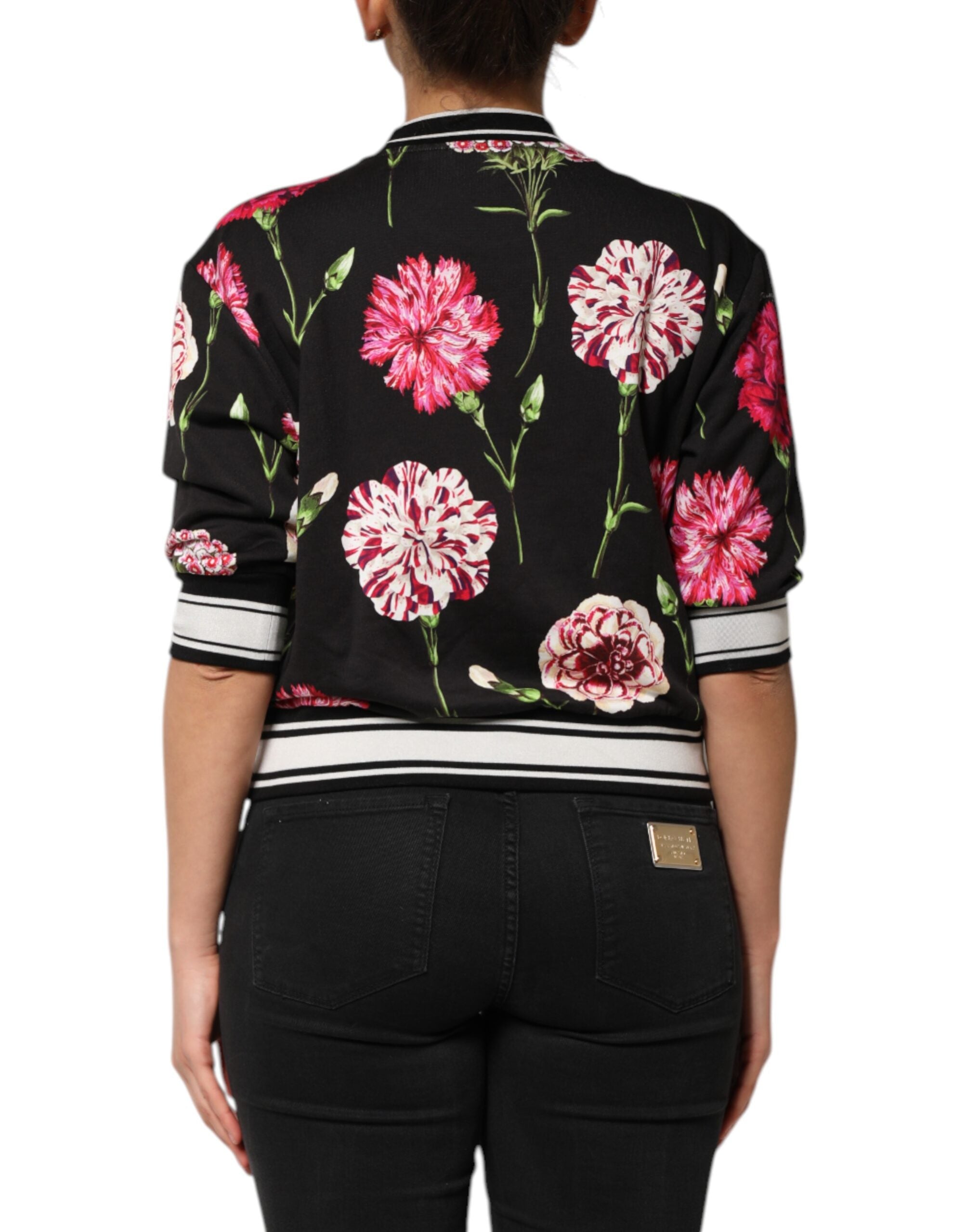 Dolce & Gabbana Black Floral Print Cotton Short Sleeves Women's Top