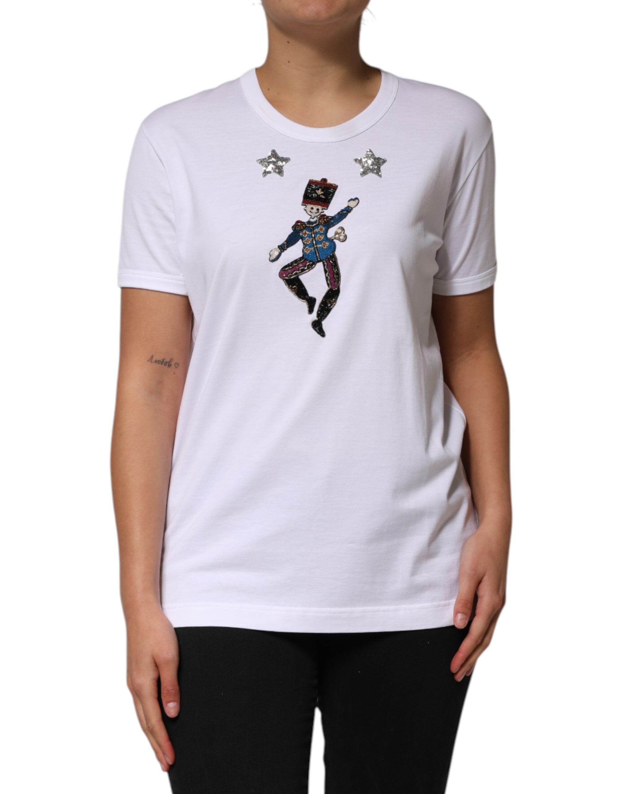 Dolce & Gabbana White Cotton Sequin Embellished Top Women's T-shirt