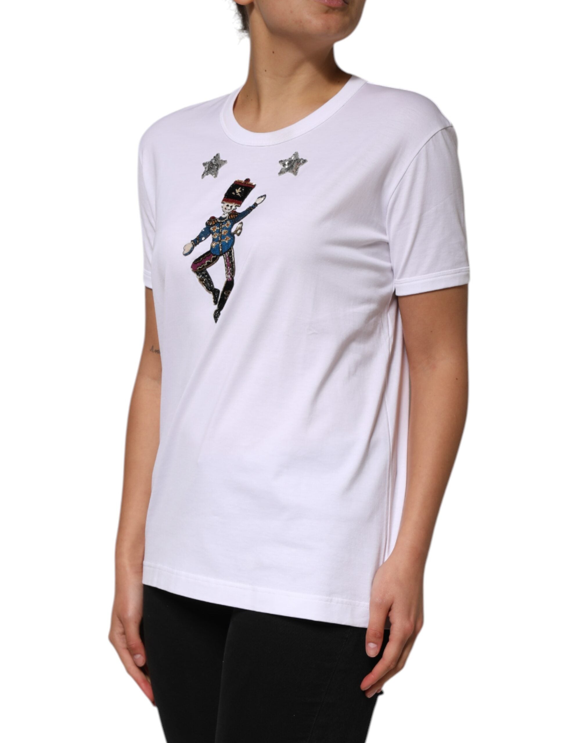 Dolce & Gabbana White Cotton Sequin Embellished Top Women's T-shirt