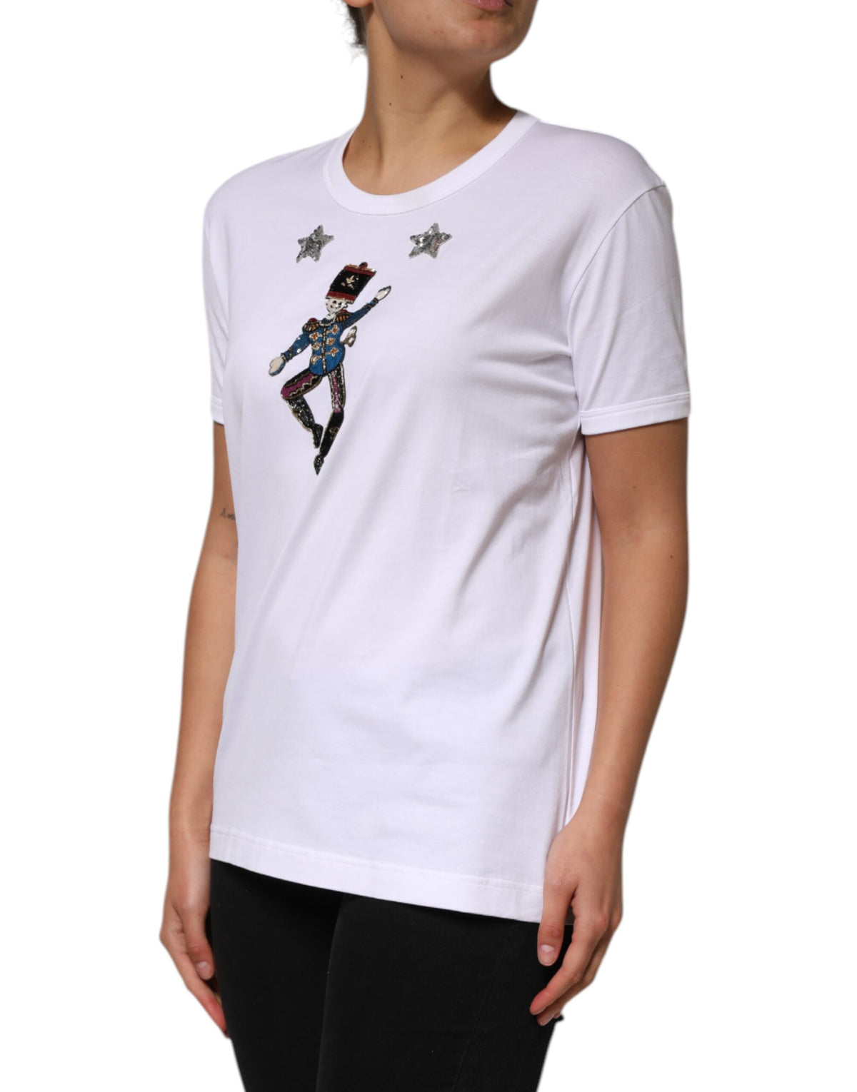 Dolce & Gabbana White Cotton Sequin Embellished Top Women's T-shirt
