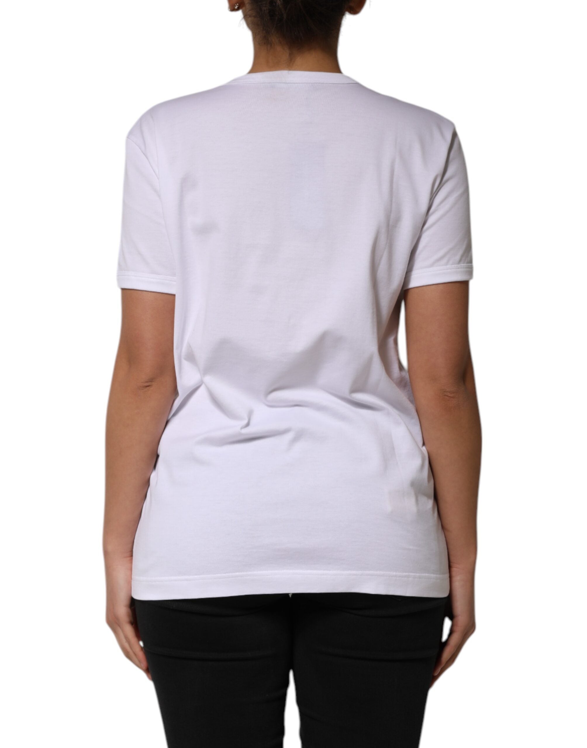 Dolce & Gabbana White Cotton Sequin Embellished Top Women's T-shirt