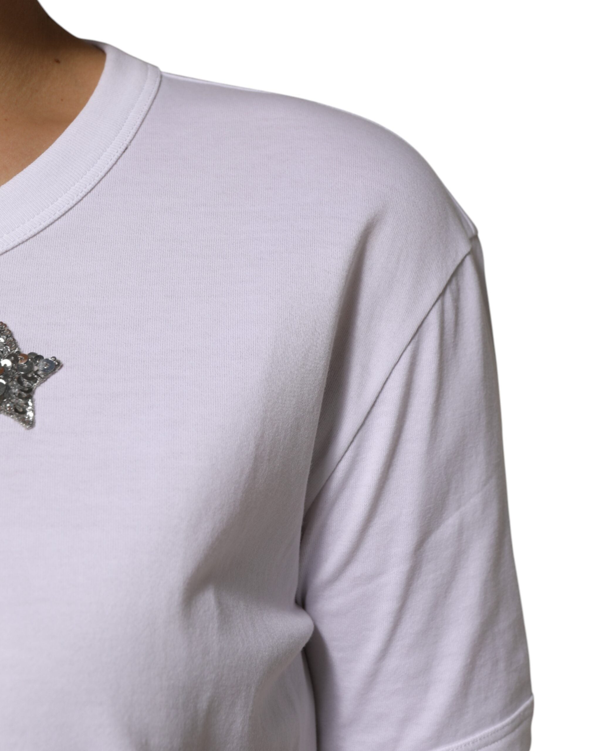Dolce & Gabbana White Cotton Sequin Embellished Top Women's T-shirt