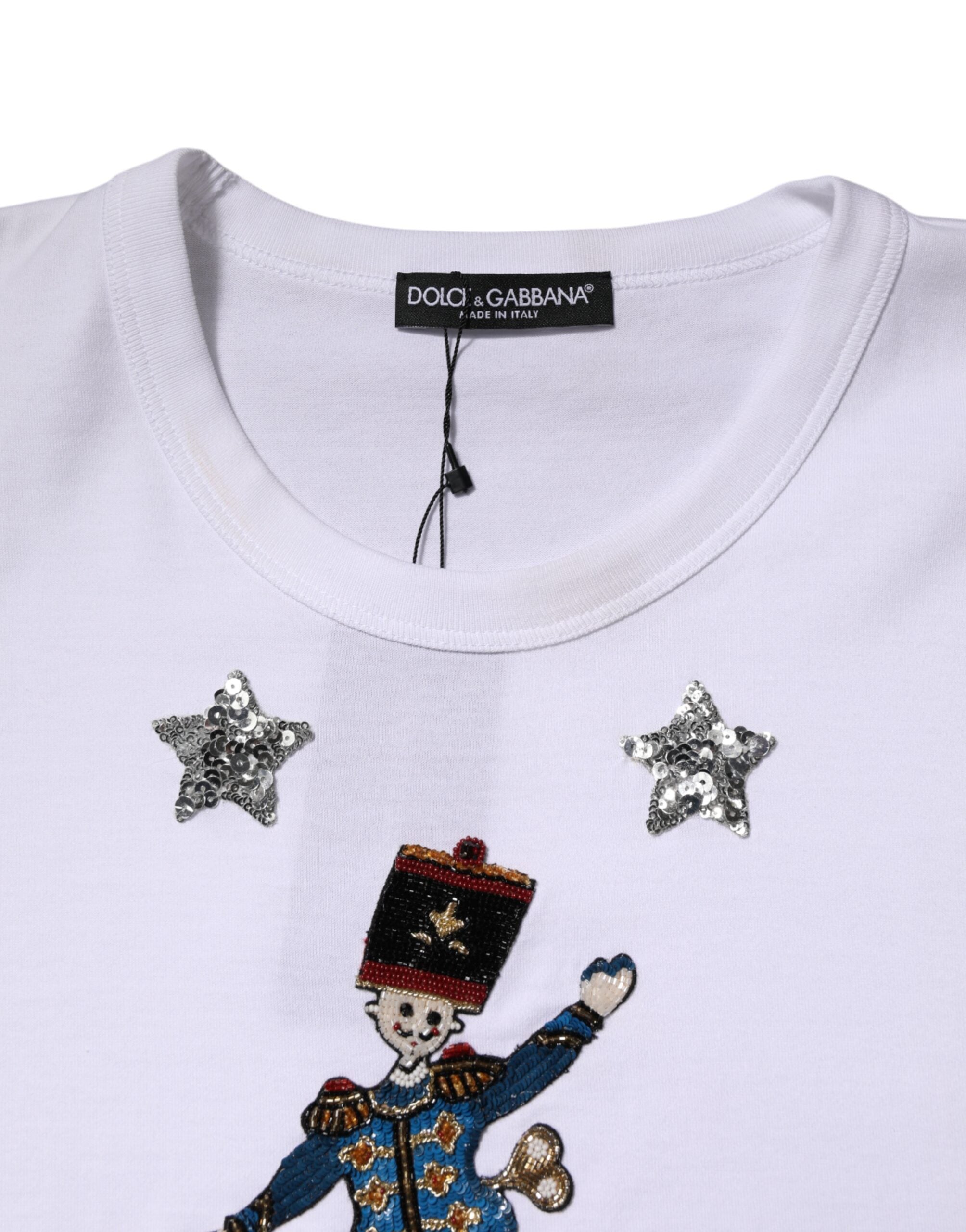 Dolce & Gabbana White Cotton Sequin Embellished Top Women's T-shirt