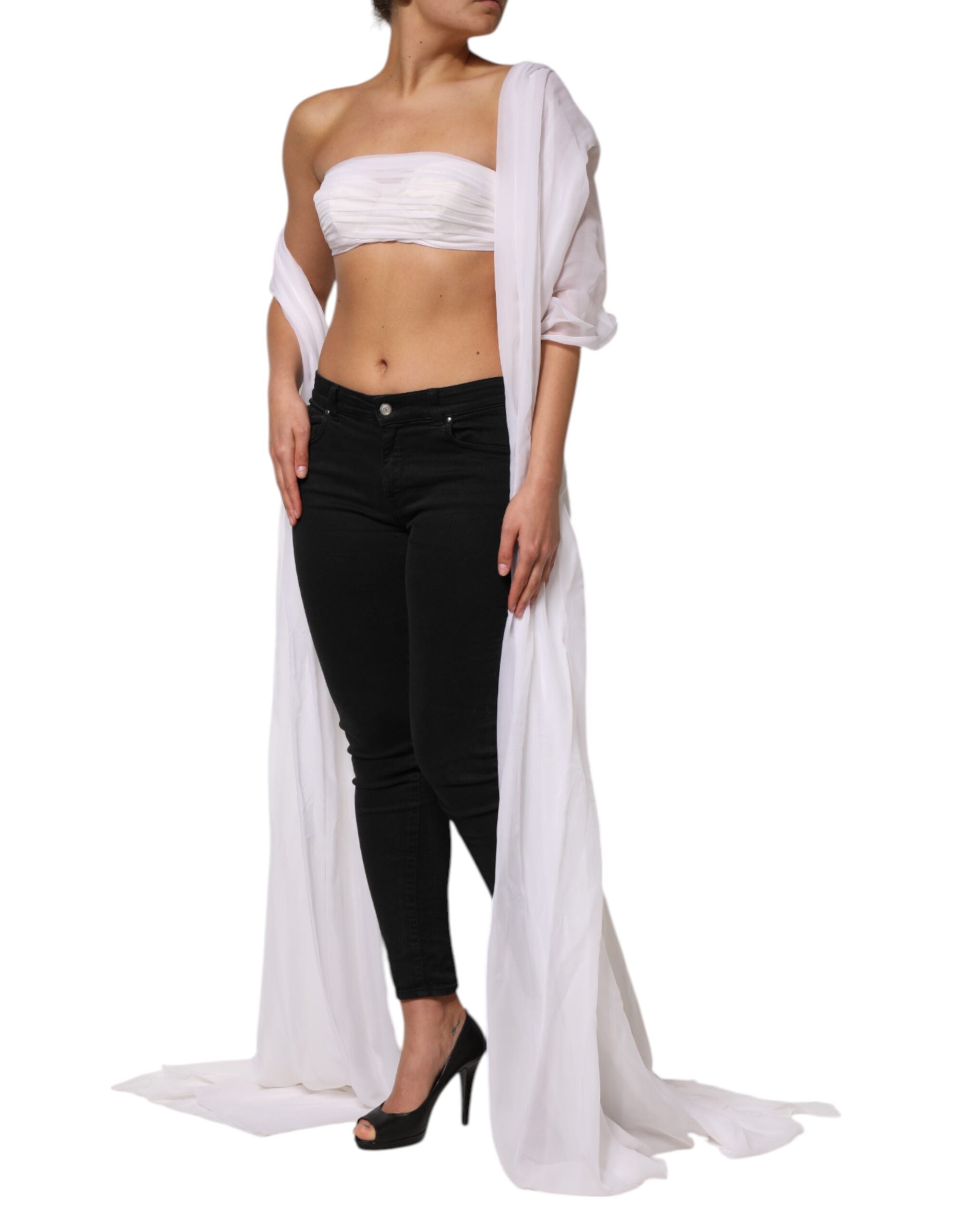 Dolce & Gabbana White Bustier Corset Cropped Chiffon Women's Top (Pre-Owned)