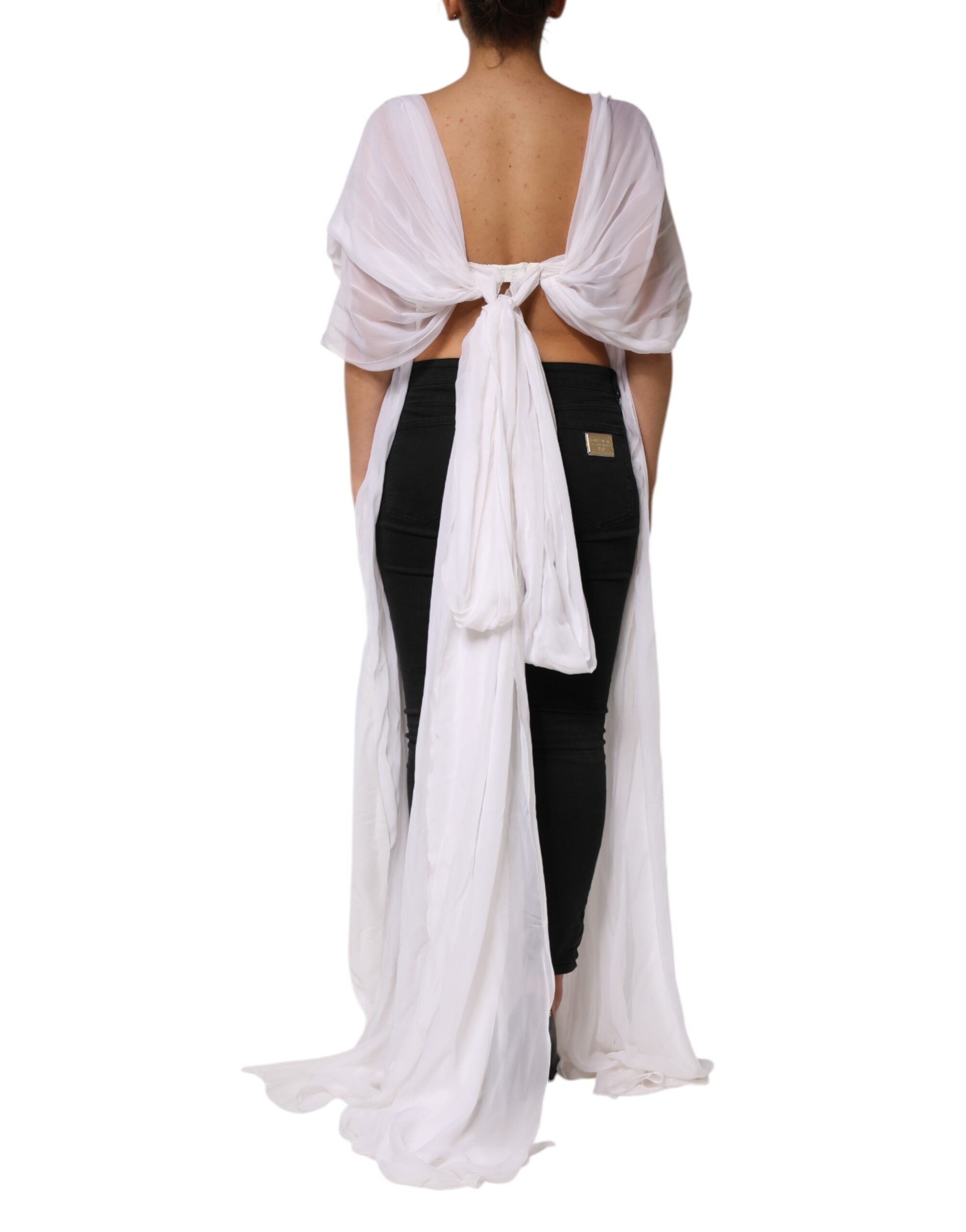 Dolce & Gabbana White Bustier Corset Cropped Chiffon Women's Top (Pre-Owned)