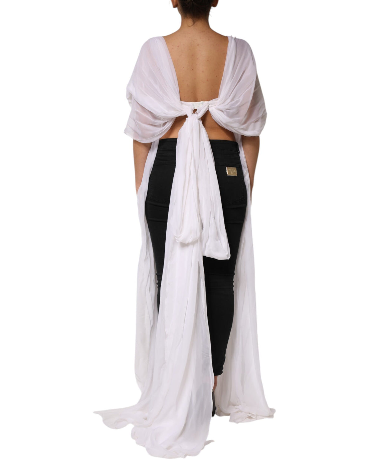 Dolce & Gabbana White Bustier Corset Cropped Chiffon Women's Top (Pre-Owned)