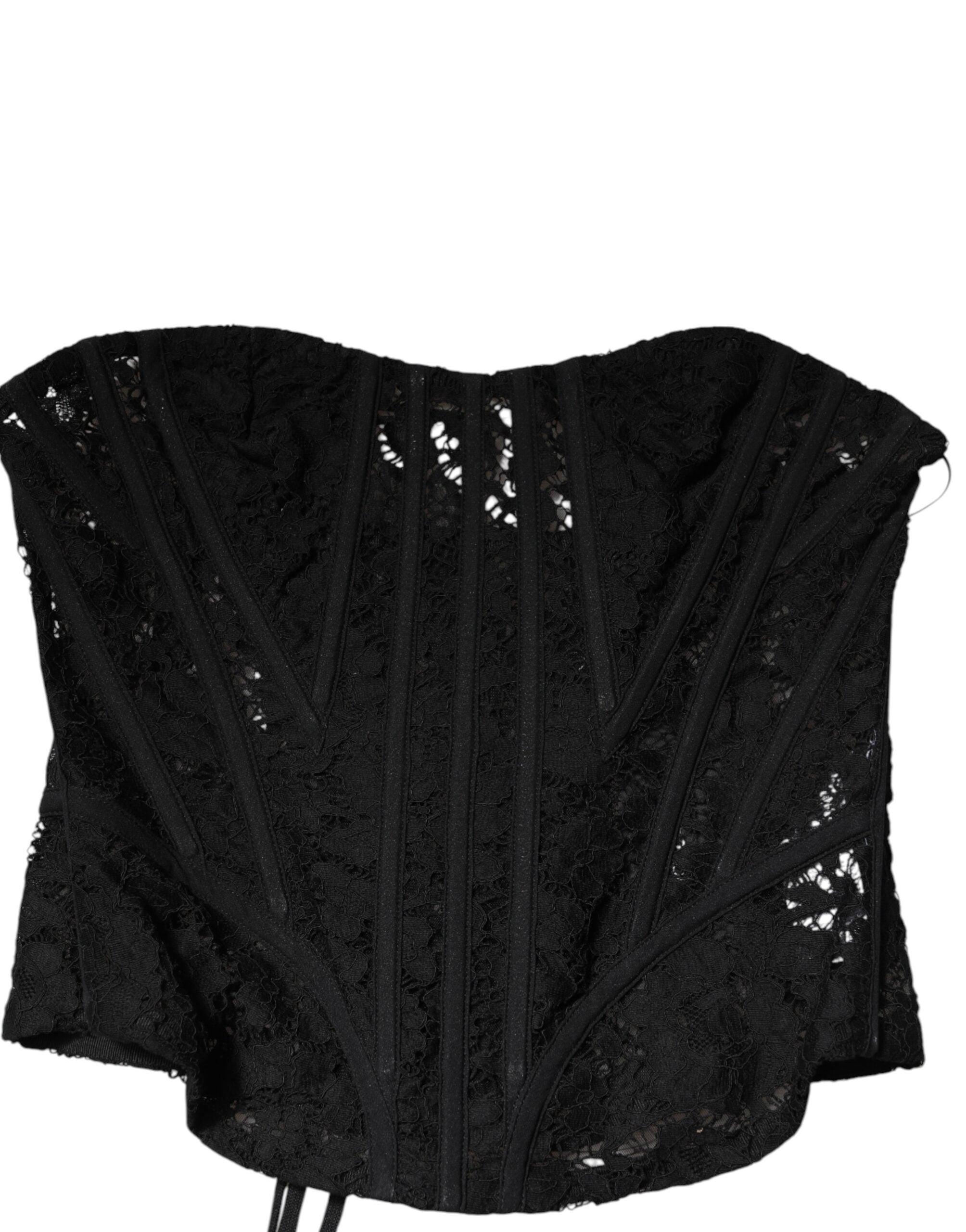 Dolce & Gabbana Black Strapless Floral Lace Bustier Cropped Women's Top (Pre-Owned)
