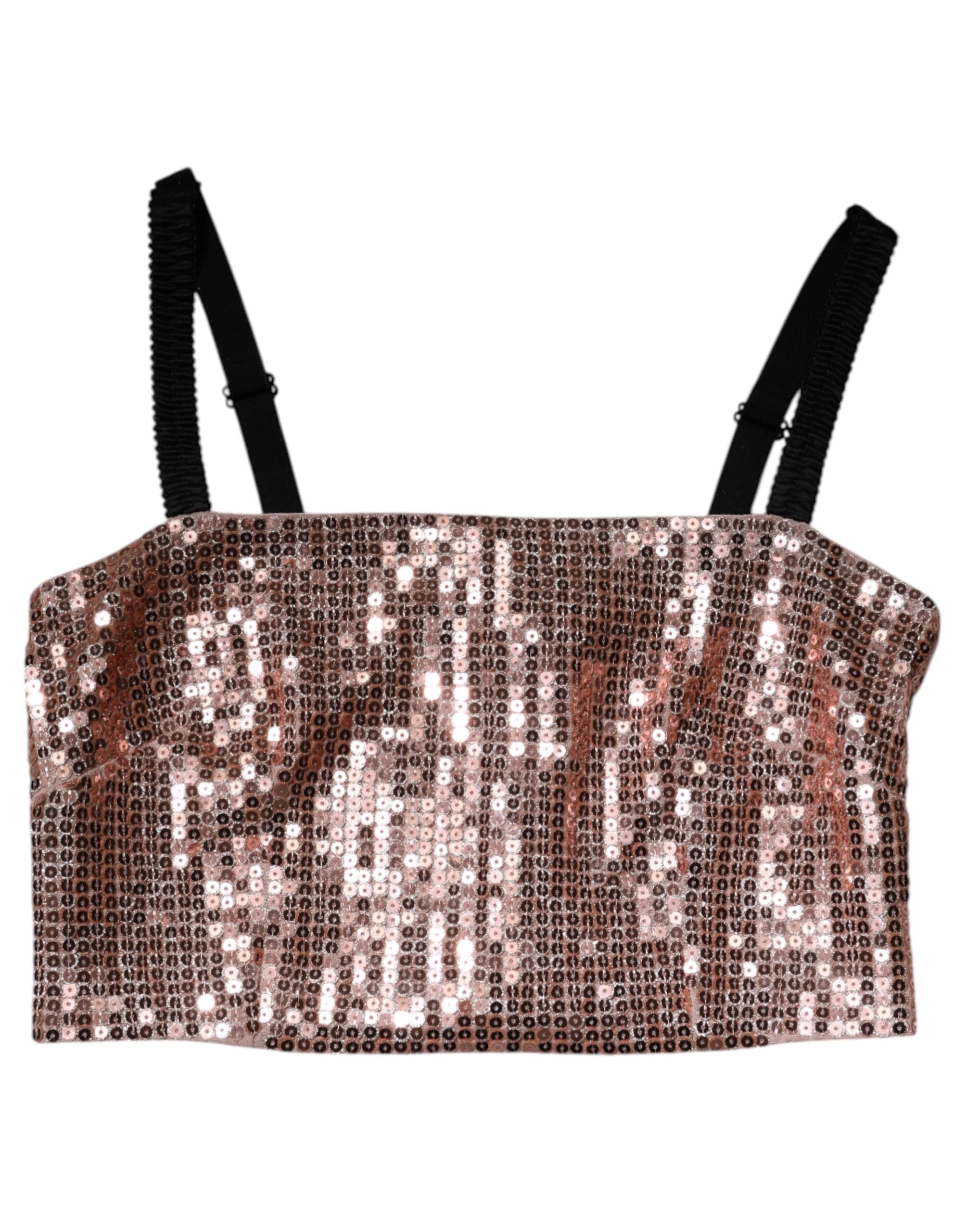 Dolce & Gabbana Pink Sequined Nylon Sleeveless Cropped Women's Top