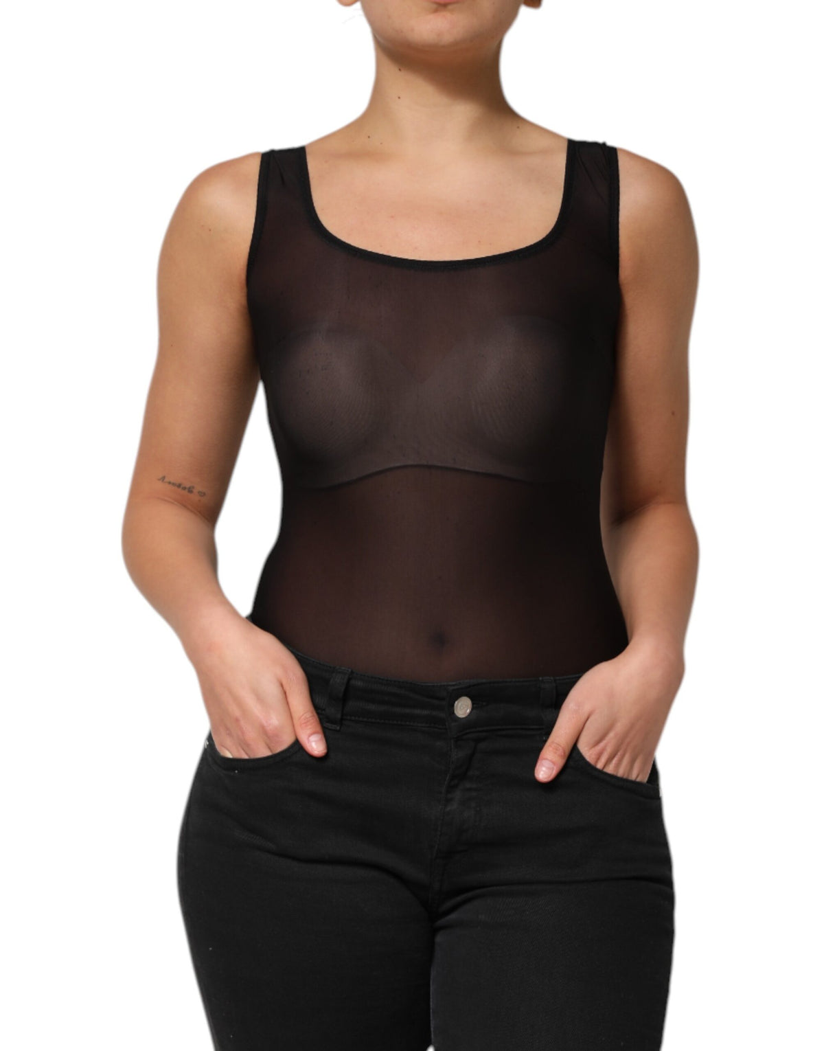 Dolce & Gabbana Black Nylon Sleeveless Round Neck Tank Women's Top (Pre-Owned)