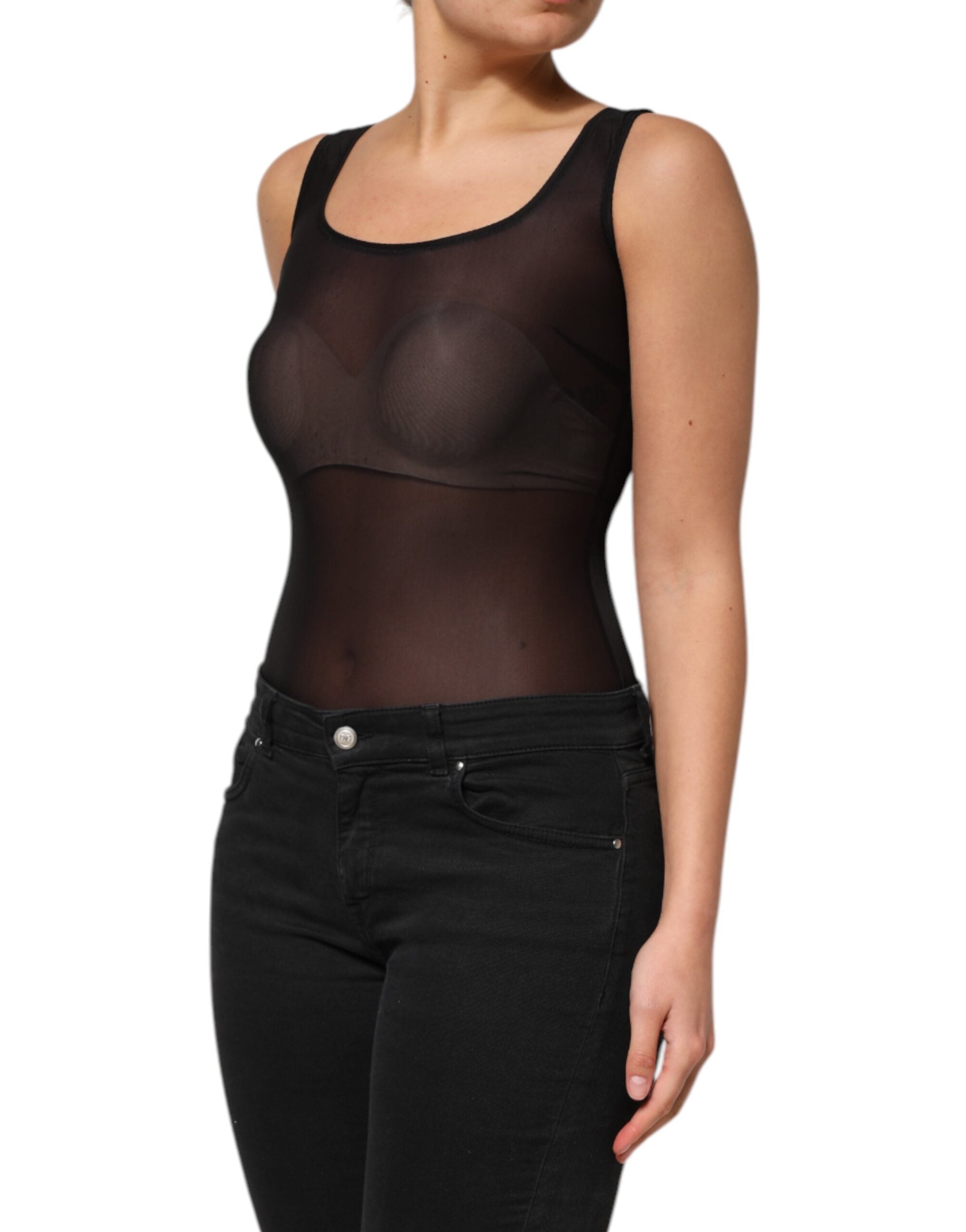 Dolce & Gabbana Black Nylon Sleeveless Round Neck Tank Women's Top (Pre-Owned)