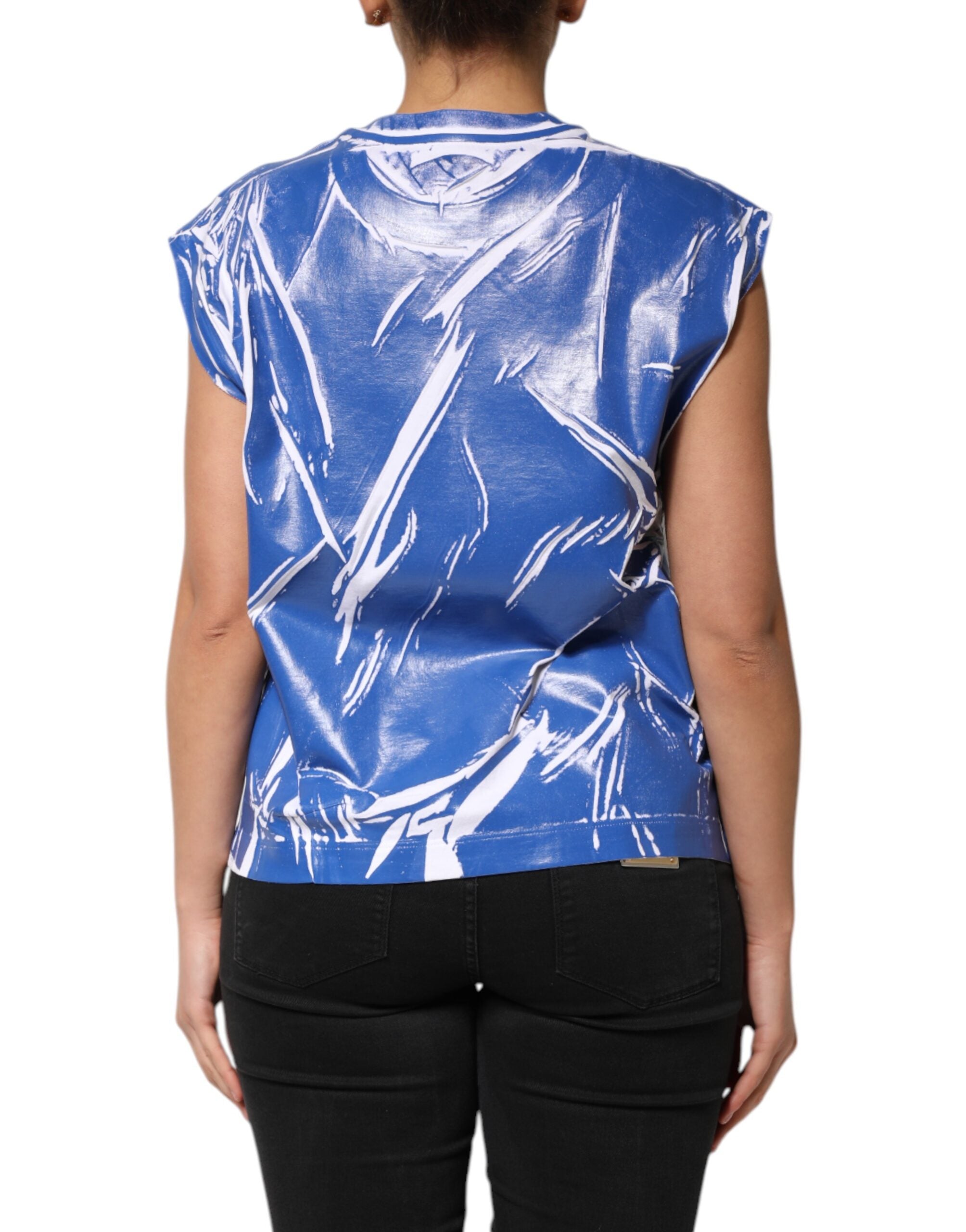 Dolce & Gabbana Blue White Cotton Logo Plaque Women Tank Women's Top