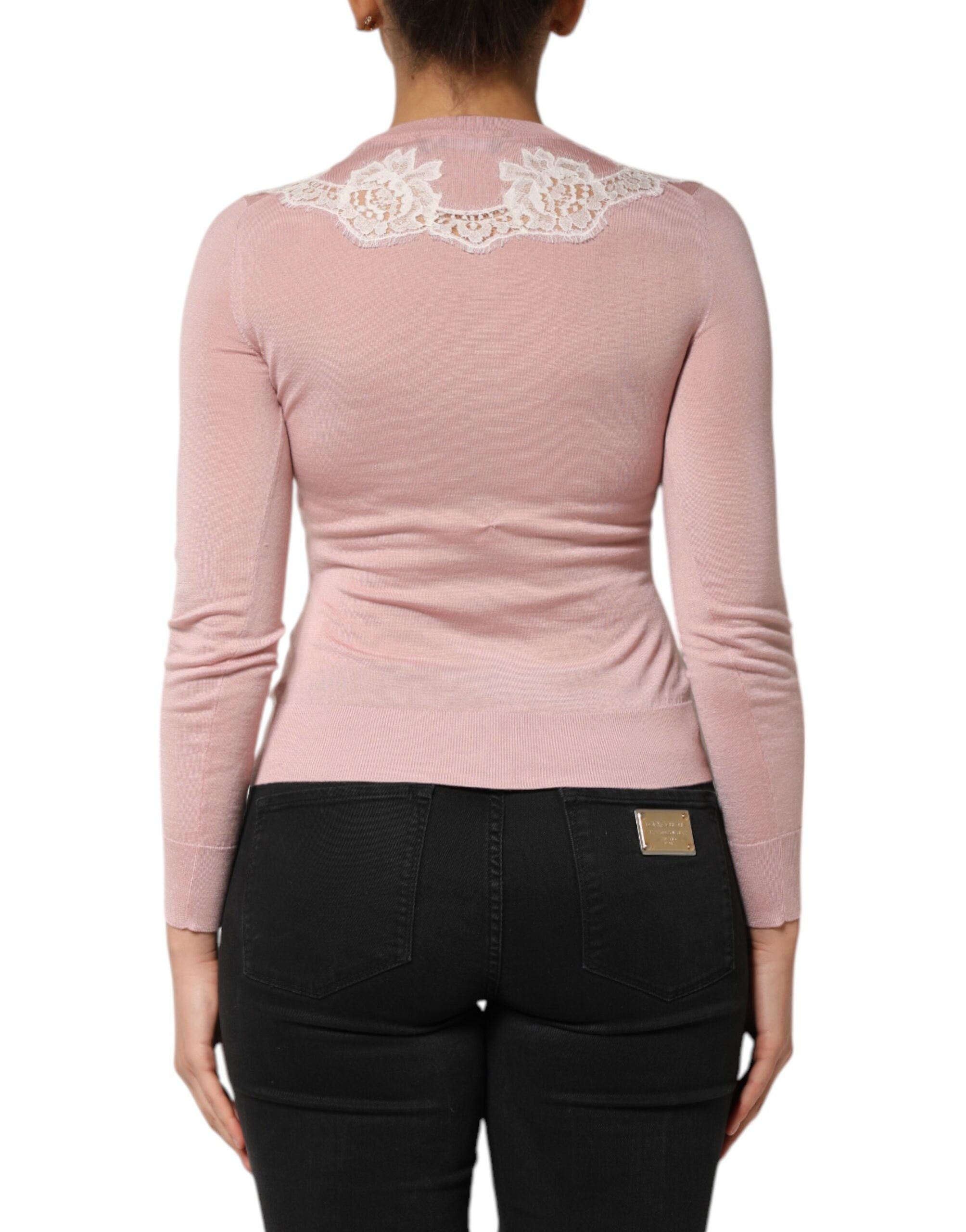 Dolce & Gabbana Pink Floral Lace Detailing Cardigan Women's Sweater (Pre-Owned)