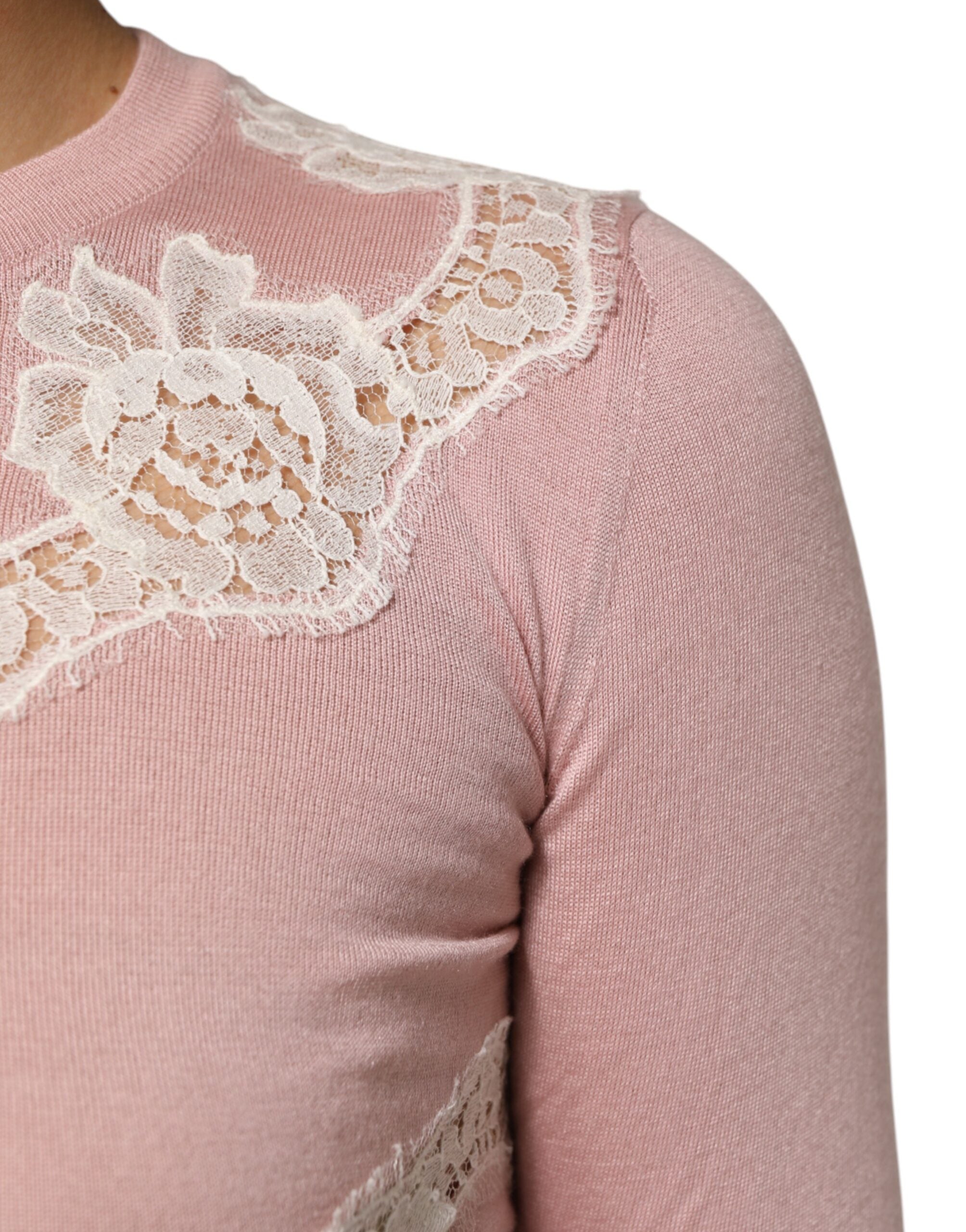 Dolce & Gabbana Pink Floral Lace Detailing Cardigan Women's Sweater (Pre-Owned)