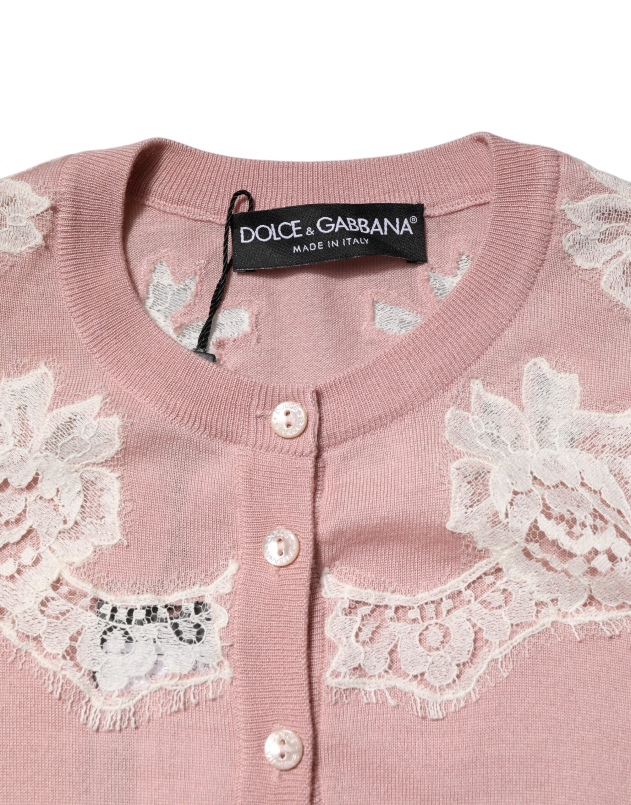 Dolce & Gabbana Pink Floral Lace Detailing Cardigan Women's Sweater (Pre-Owned)