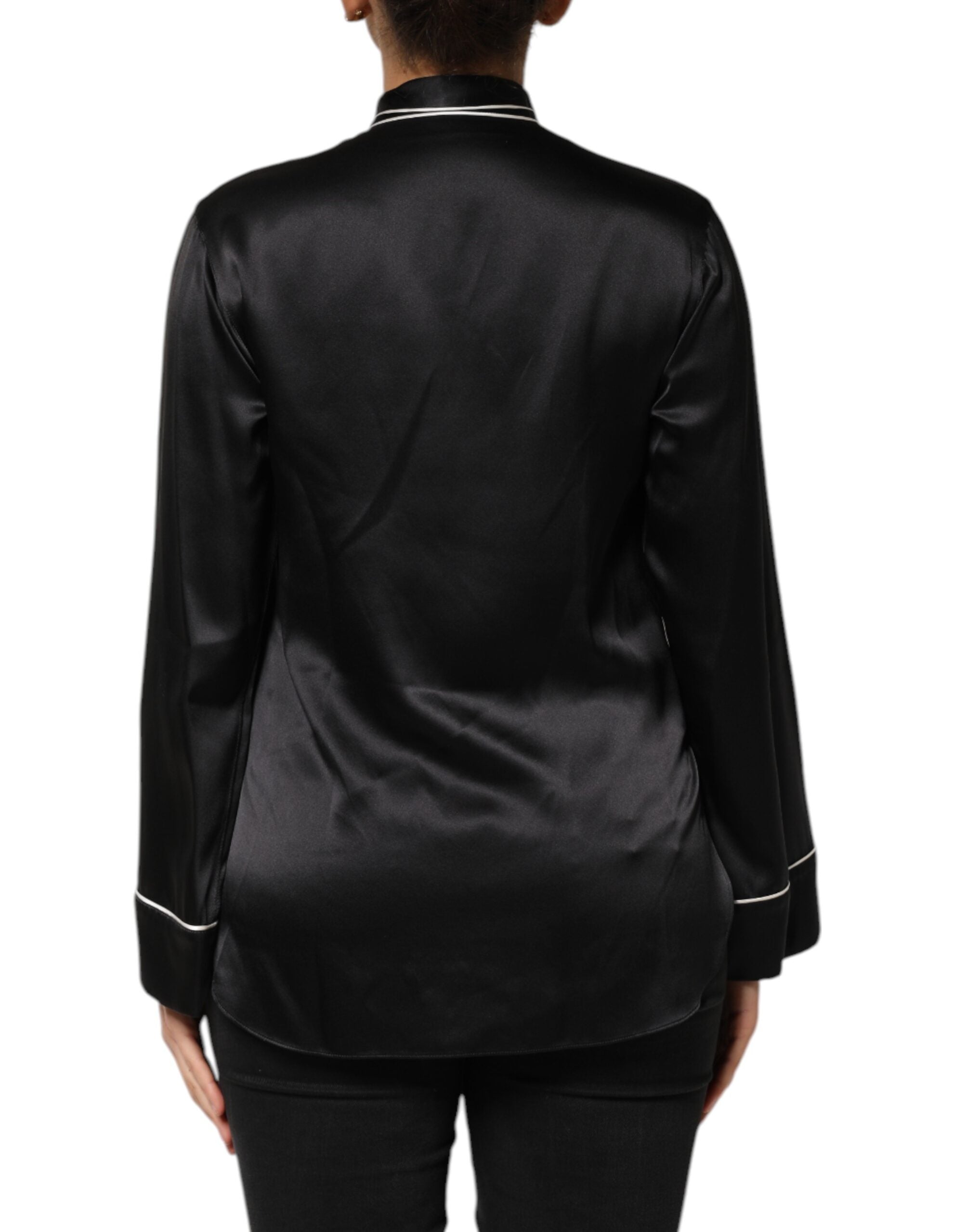 Dolce & Gabbana Black Silk Ascot Collared Button Blouse Women's Top (Pre-Owned)