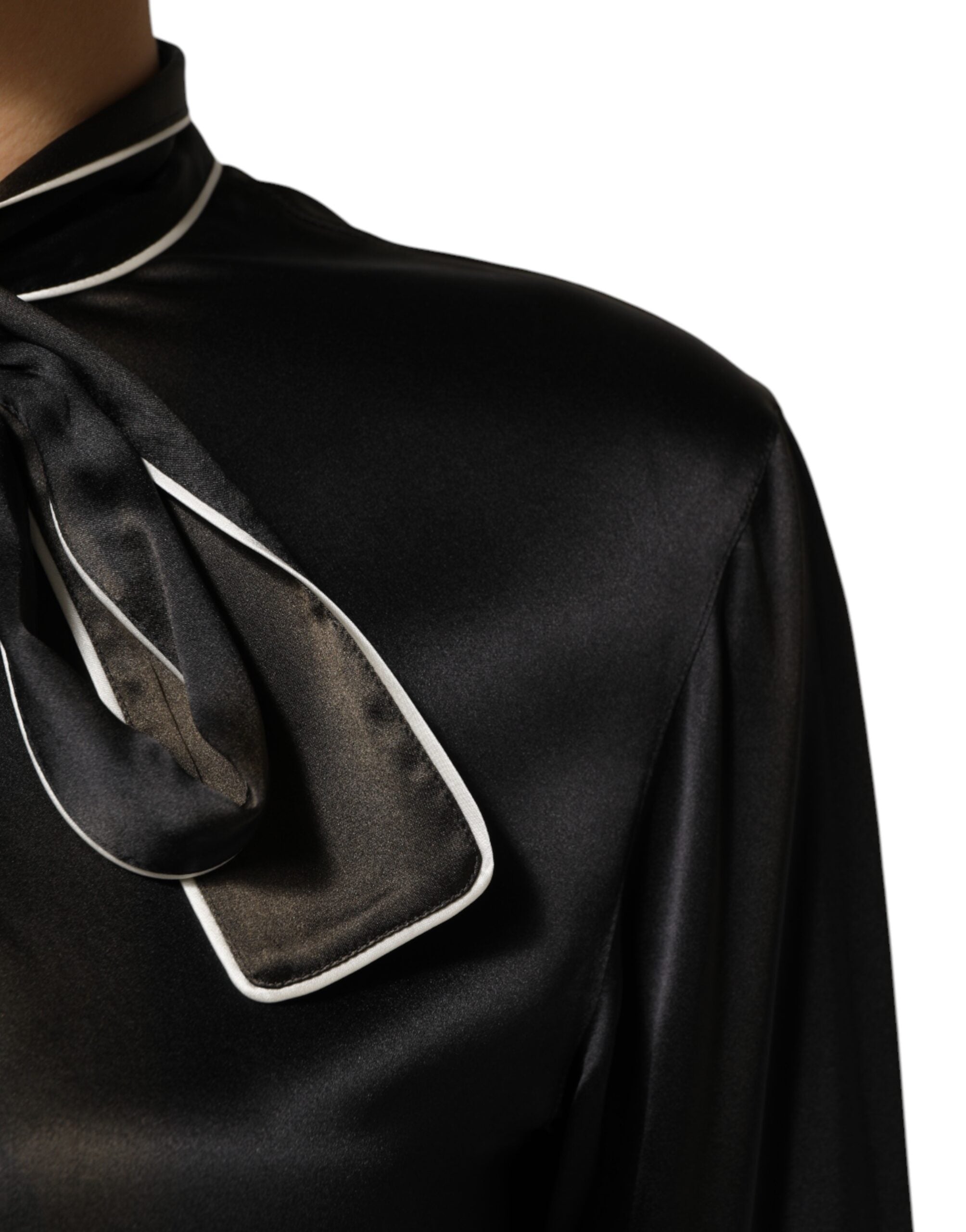 Dolce & Gabbana Black Silk Ascot Collared Button Blouse Women's Top (Pre-Owned)