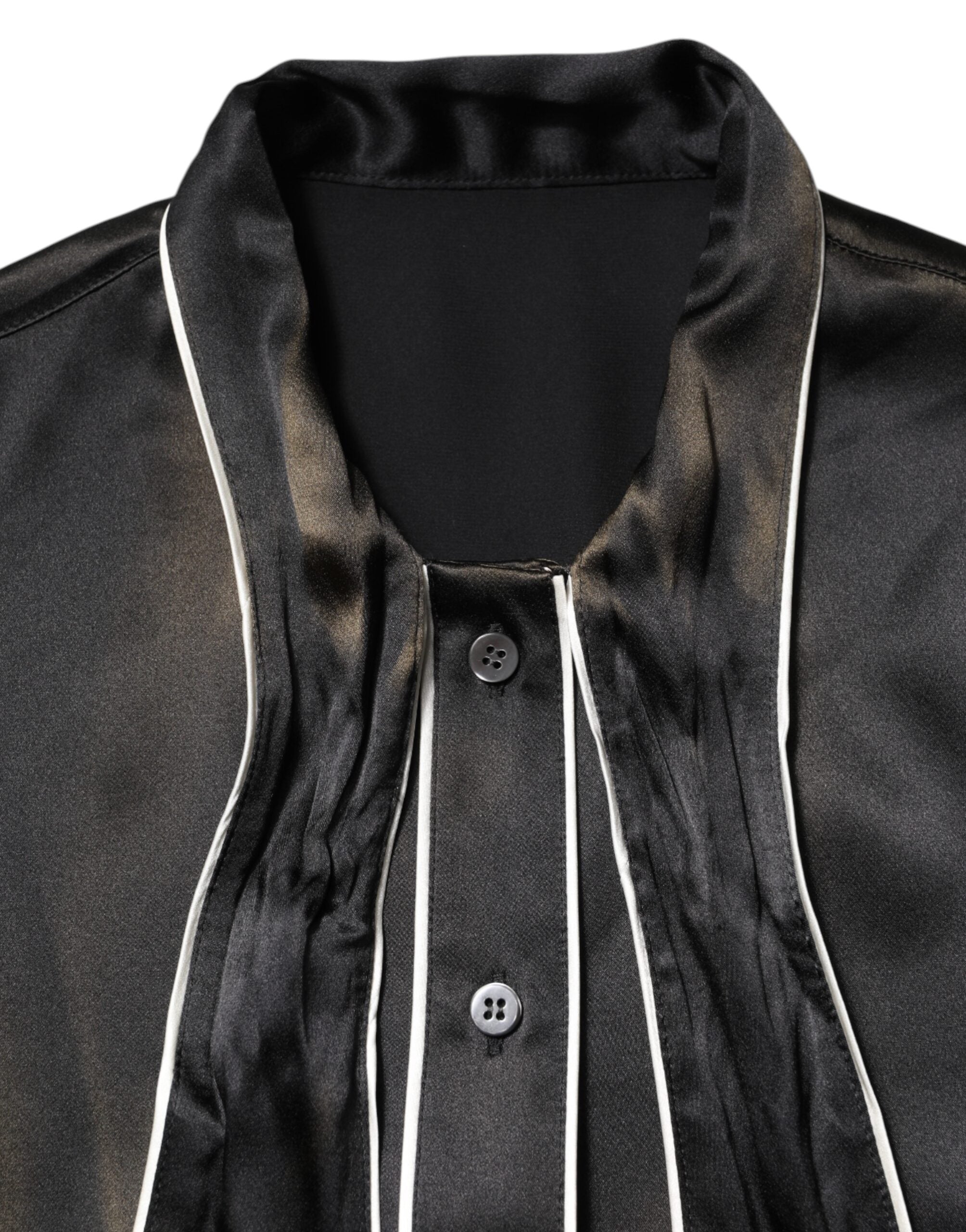 Dolce & Gabbana Black Silk Ascot Collared Button Blouse Women's Top (Pre-Owned)