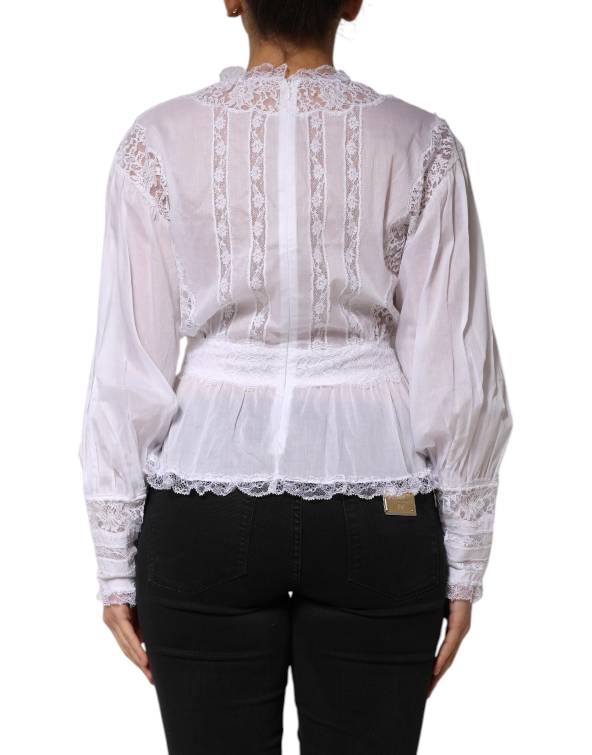 Dolce & Gabbana White Cotton Floral Lace Long Sleeves Women's Top