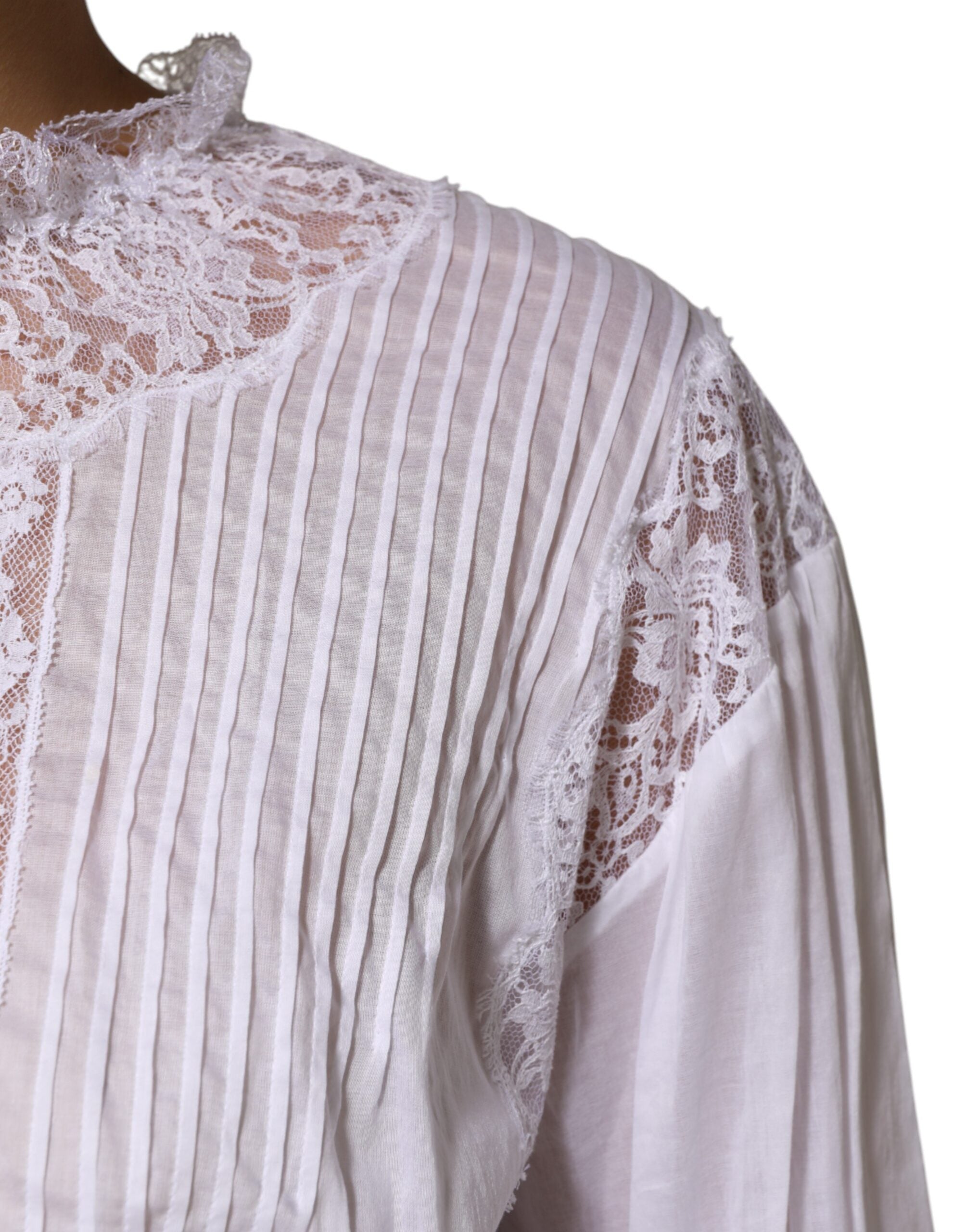 Dolce & Gabbana White Cotton Floral Lace Long Sleeves Women's Top