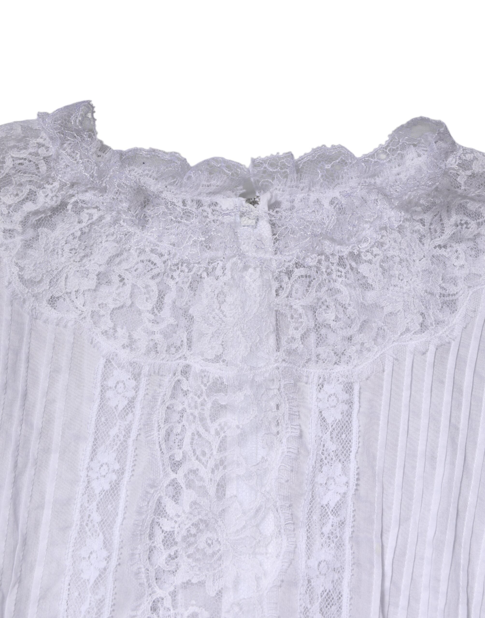 Dolce & Gabbana White Cotton Floral Lace Long Sleeves Women's Top