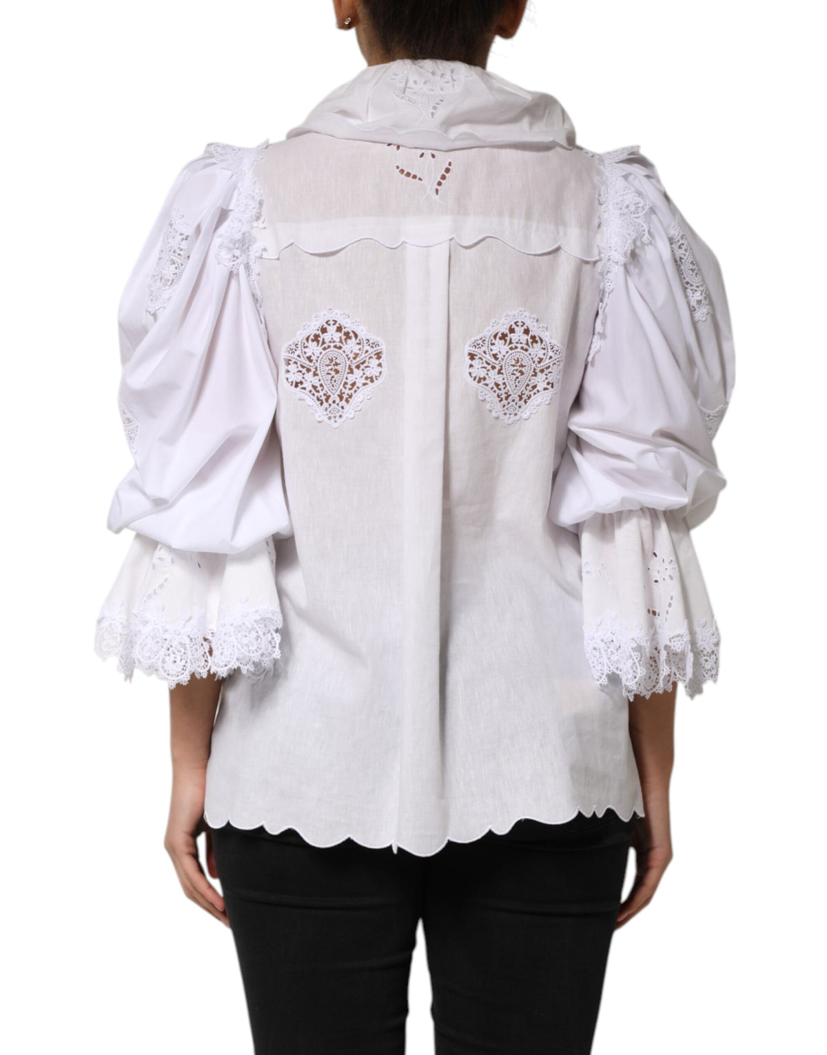Dolce & Gabbana White Ruffled Lace Embellished Blouse Women's Top