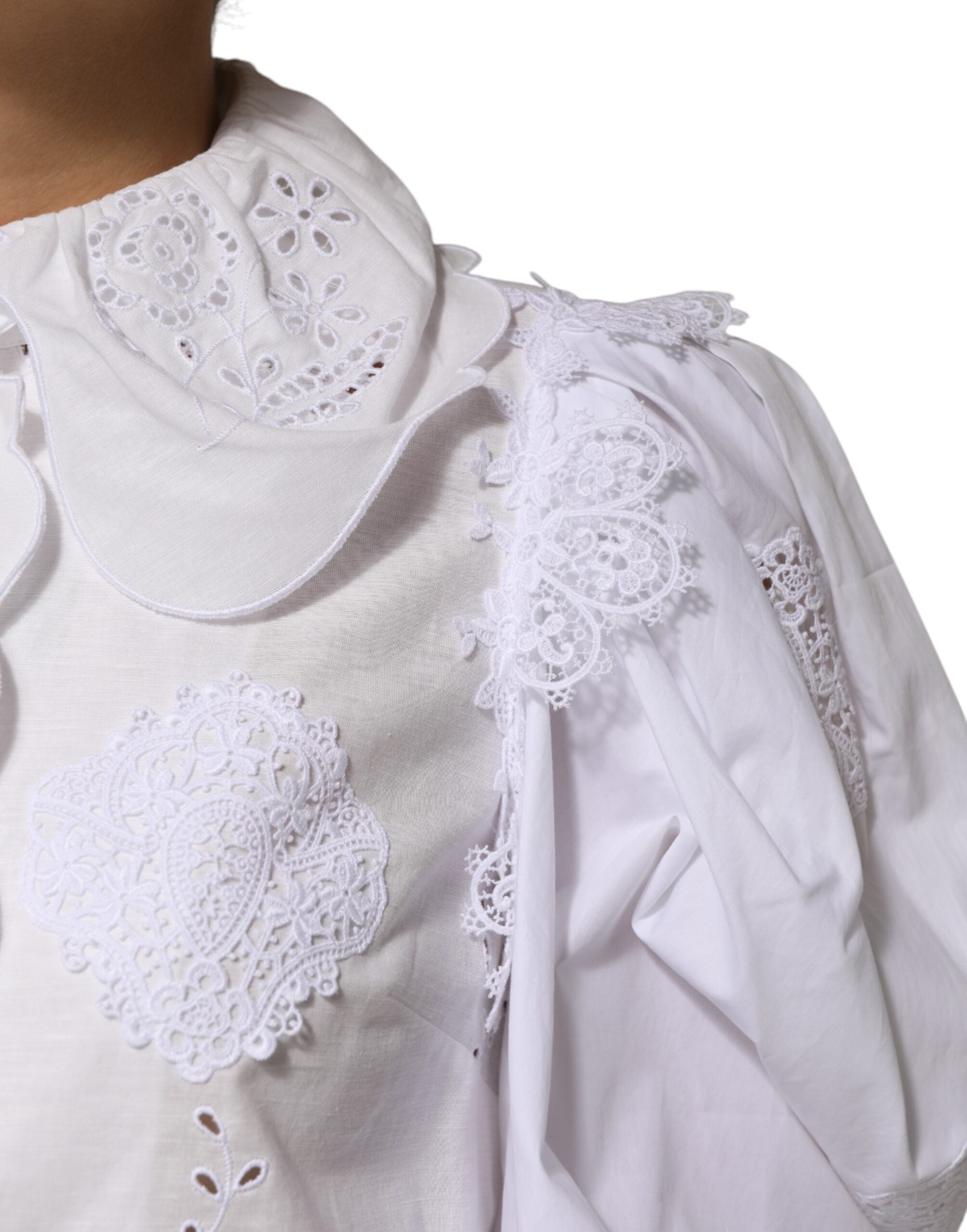 Dolce & Gabbana White Ruffled Lace Embellished Blouse Women's Top