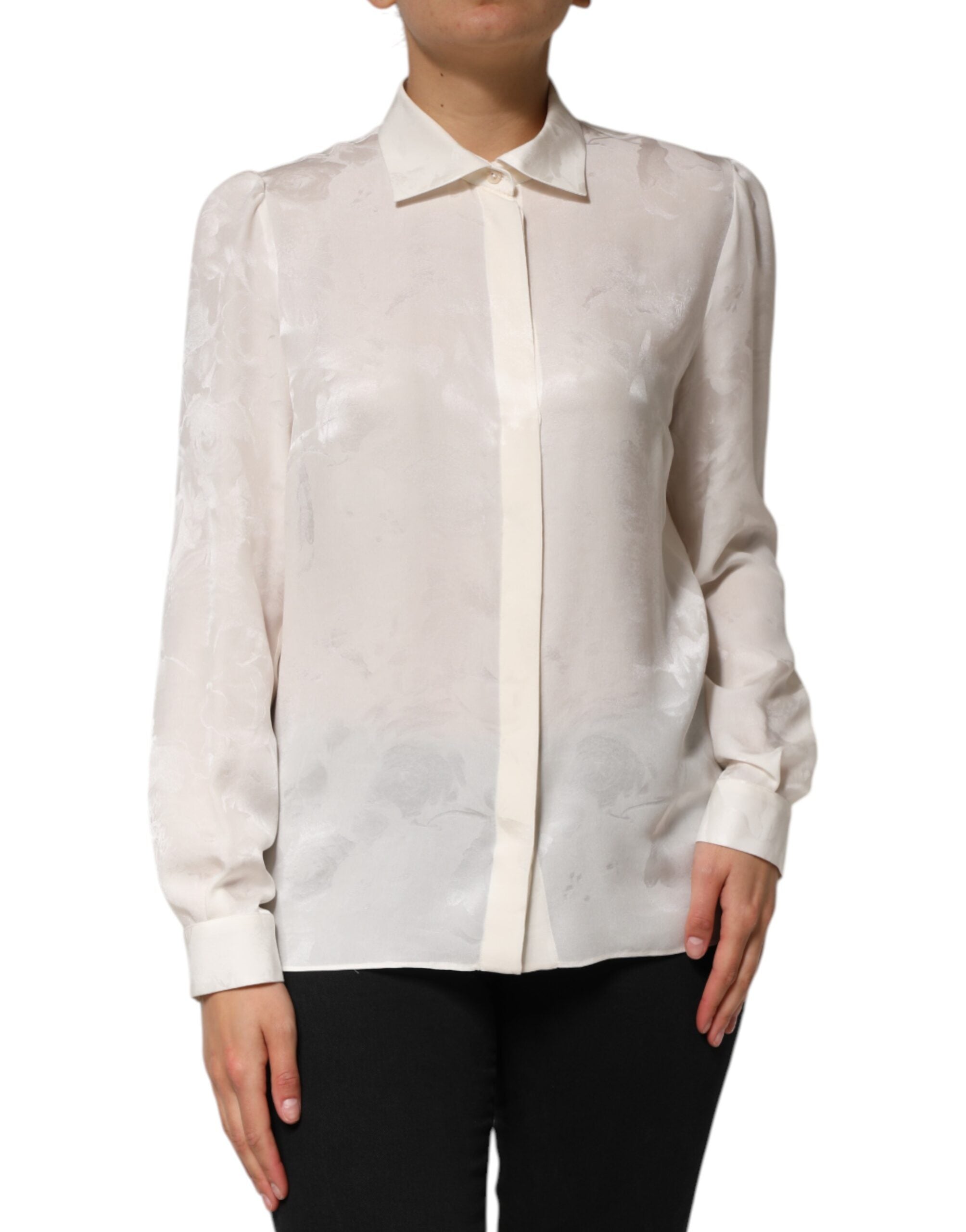 Dolce & Gabbana White Silk Long Sleeves Collared Shirt Women's Top