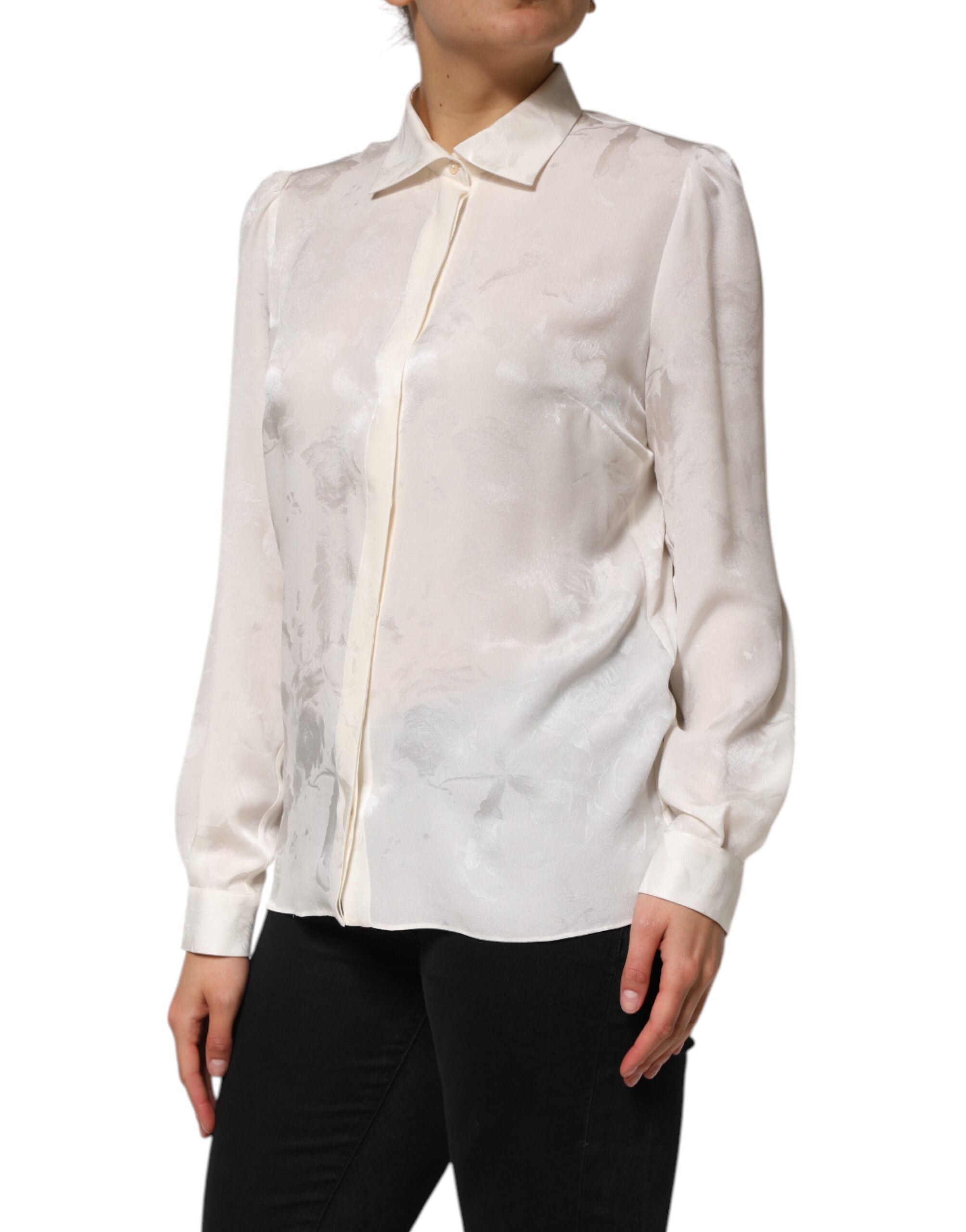 Dolce & Gabbana White Silk Long Sleeves Collared Shirt Women's Top