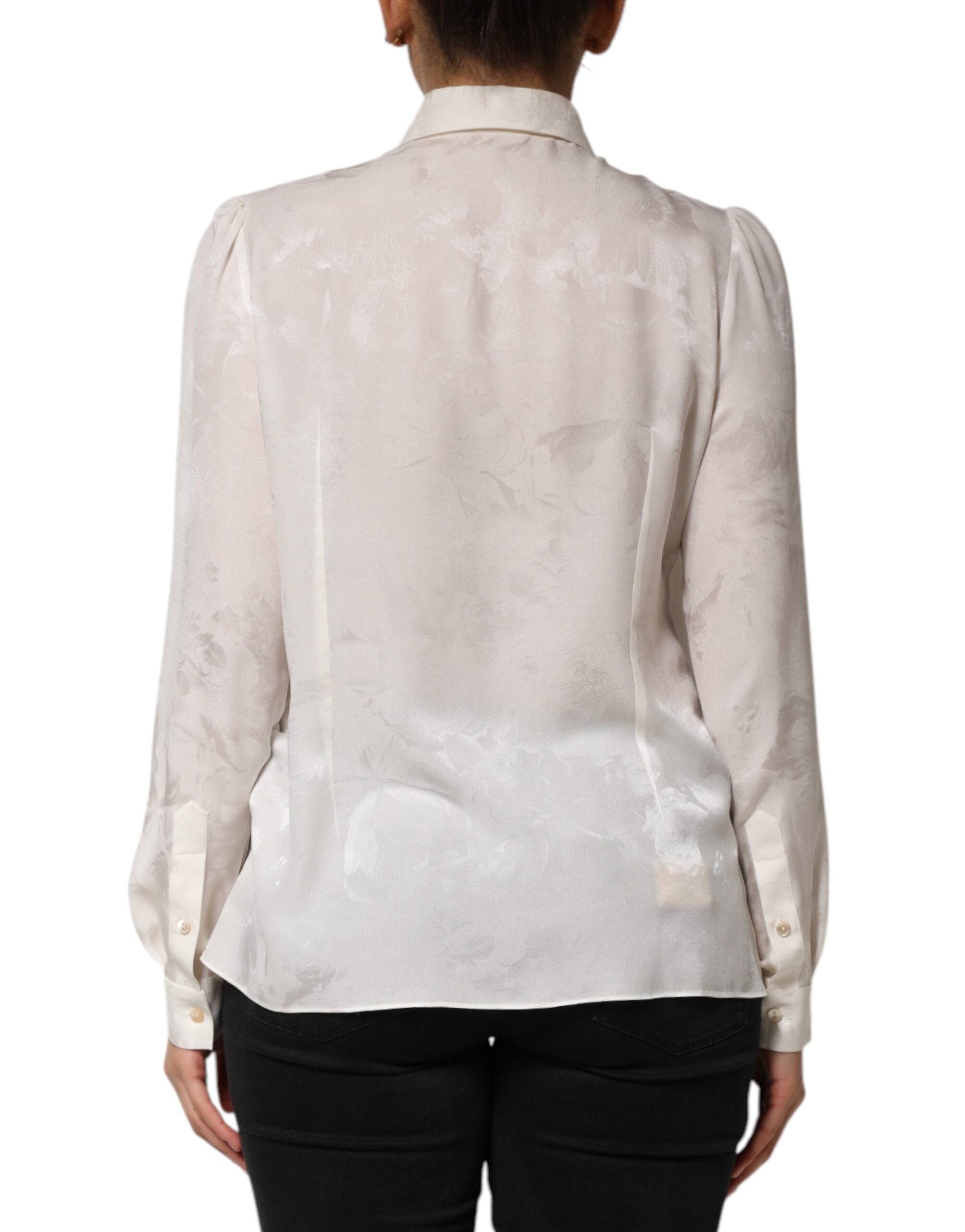 Dolce & Gabbana White Silk Long Sleeves Collared Shirt Women's Top