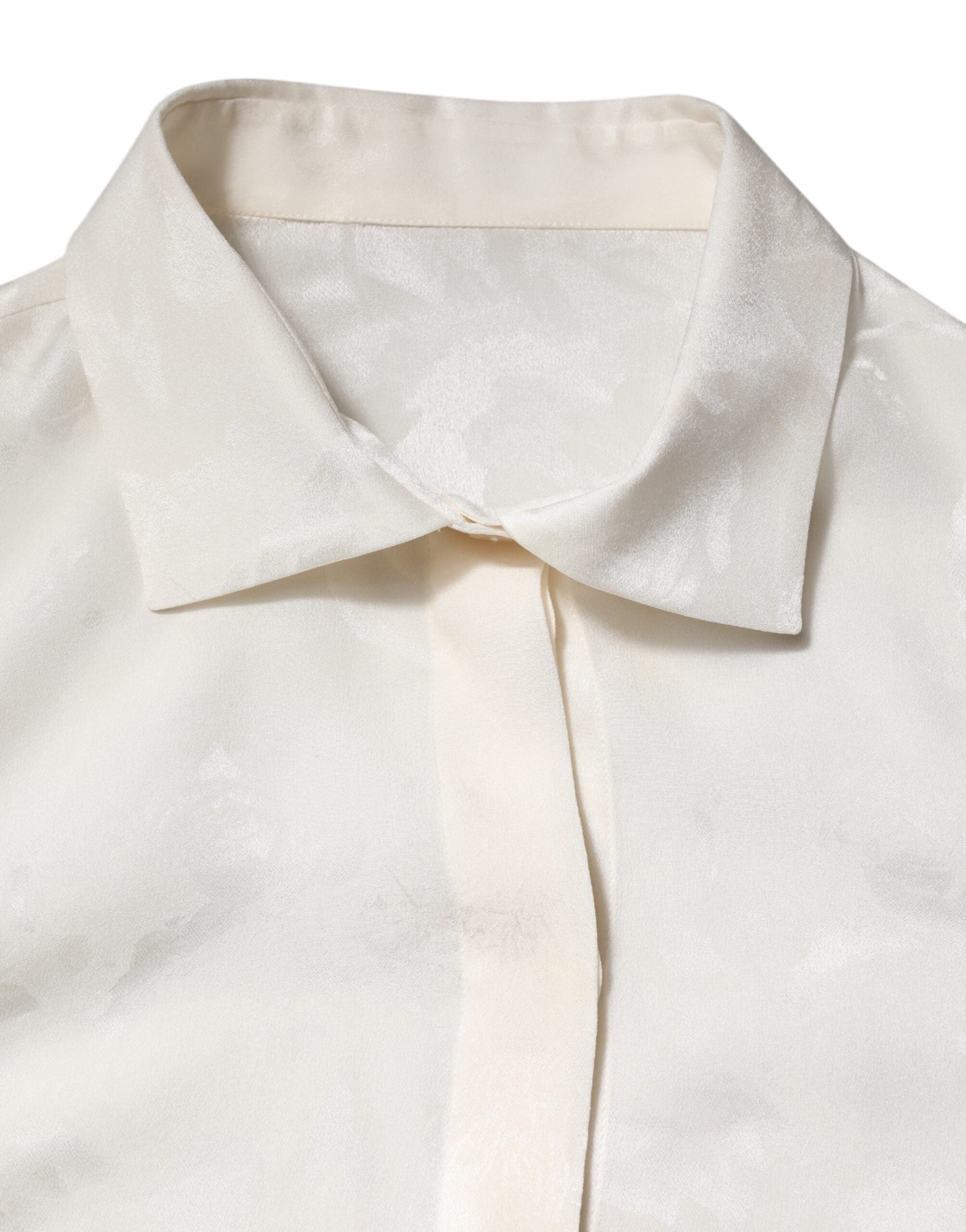 Dolce & Gabbana White Silk Long Sleeves Collared Shirt Women's Top