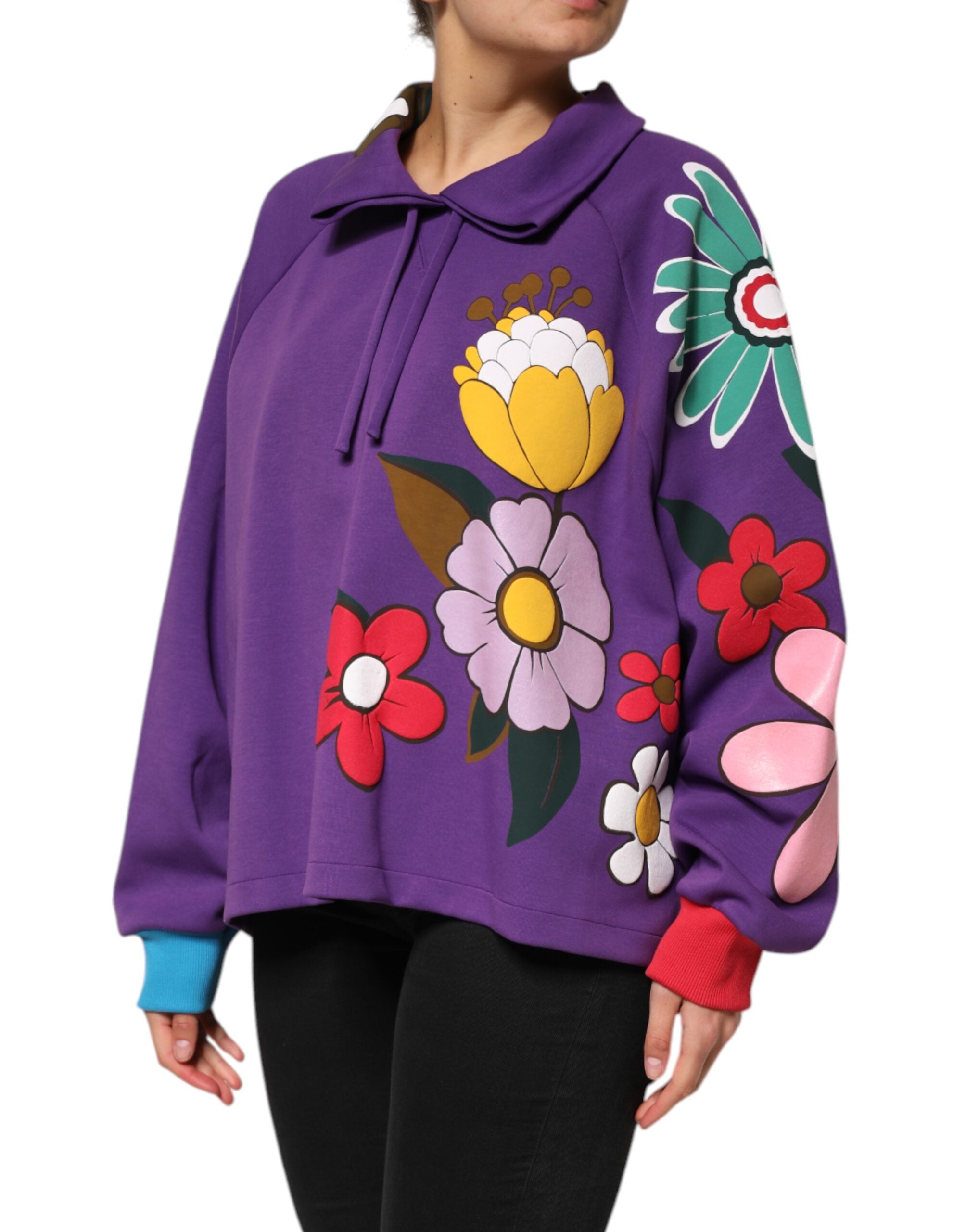 Dolce & Gabbana Purple Floral Print Cotton Long Sleeves Women's Top (Pre-Owned)