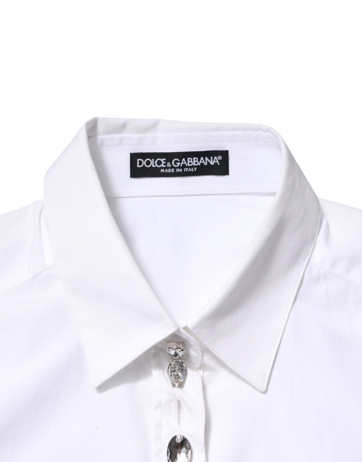 Dolce & Gabbana White Crystal Embellished Collared Shirt Women's Top