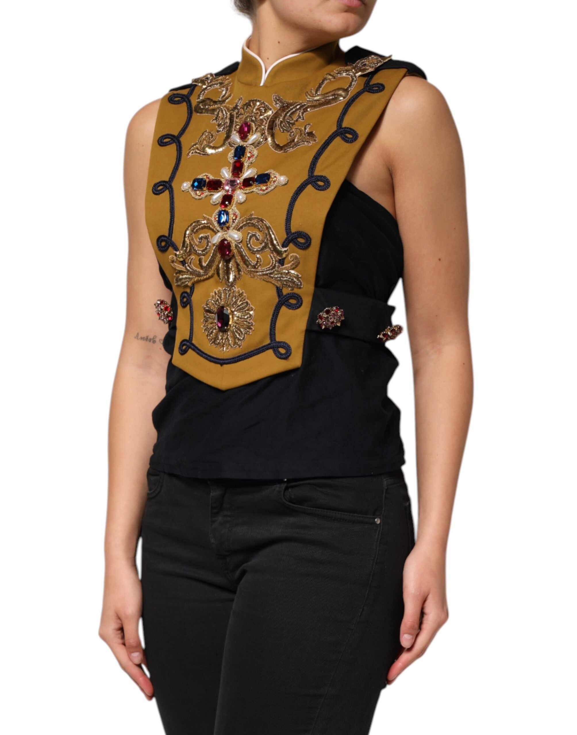 Dolce & Gabbana Yellow Crystal Cross Runway Vest Jacket Women's Top (Pre-Owned)