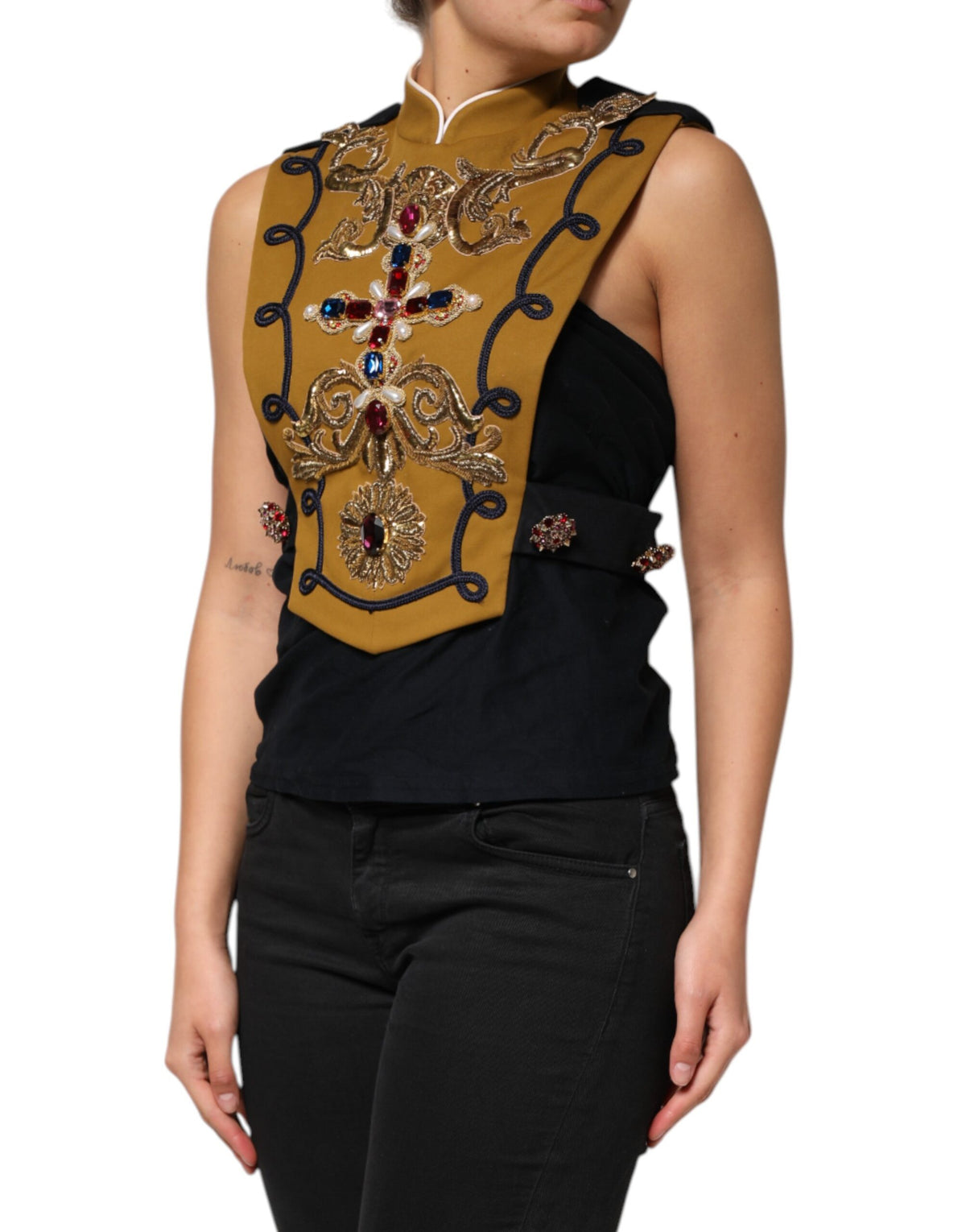 Dolce & Gabbana Yellow Crystal Cross Runway Vest Jacket Women's Top (Pre-Owned)