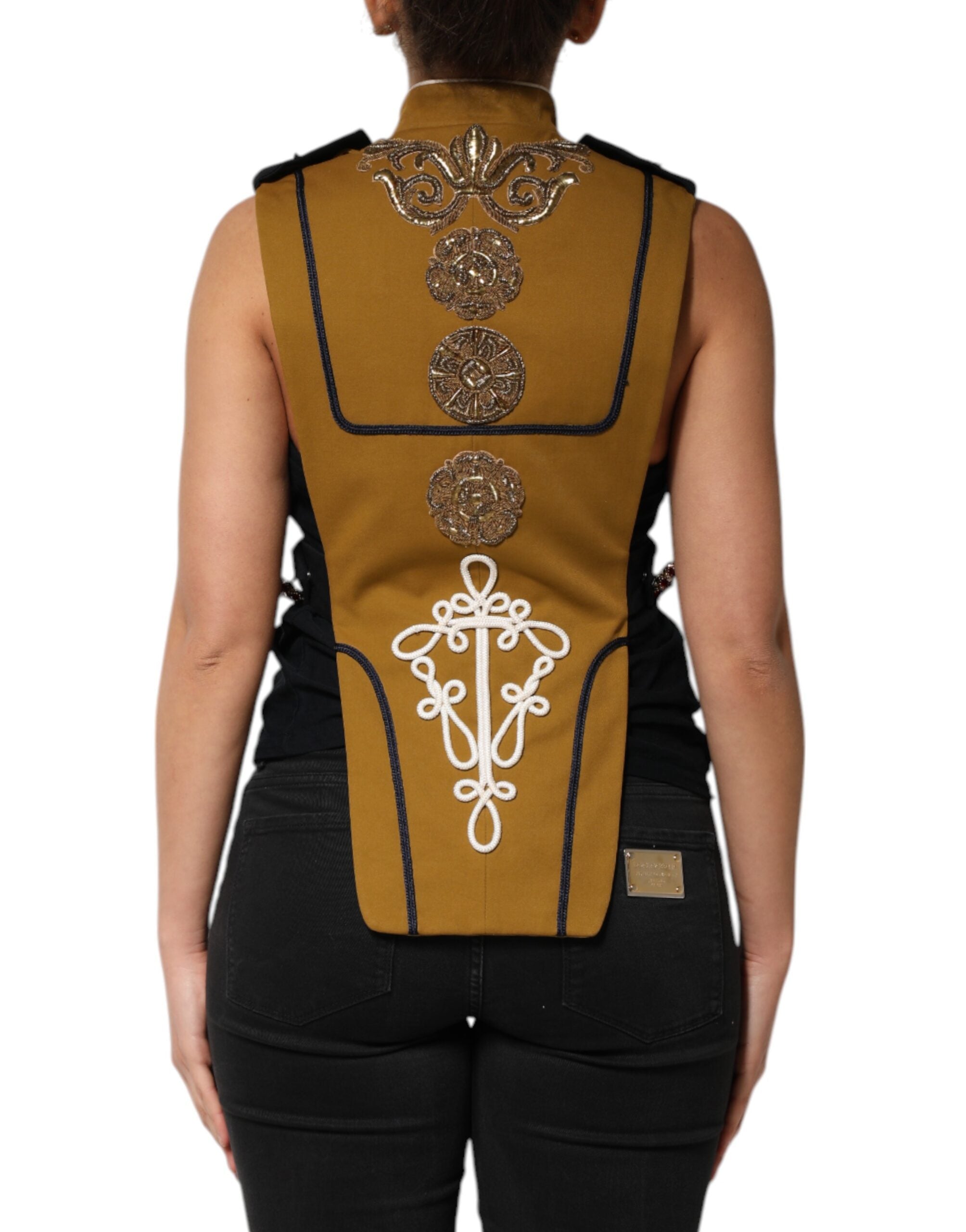 Dolce & Gabbana Yellow Crystal Cross Runway Vest Jacket Women's Top (Pre-Owned)