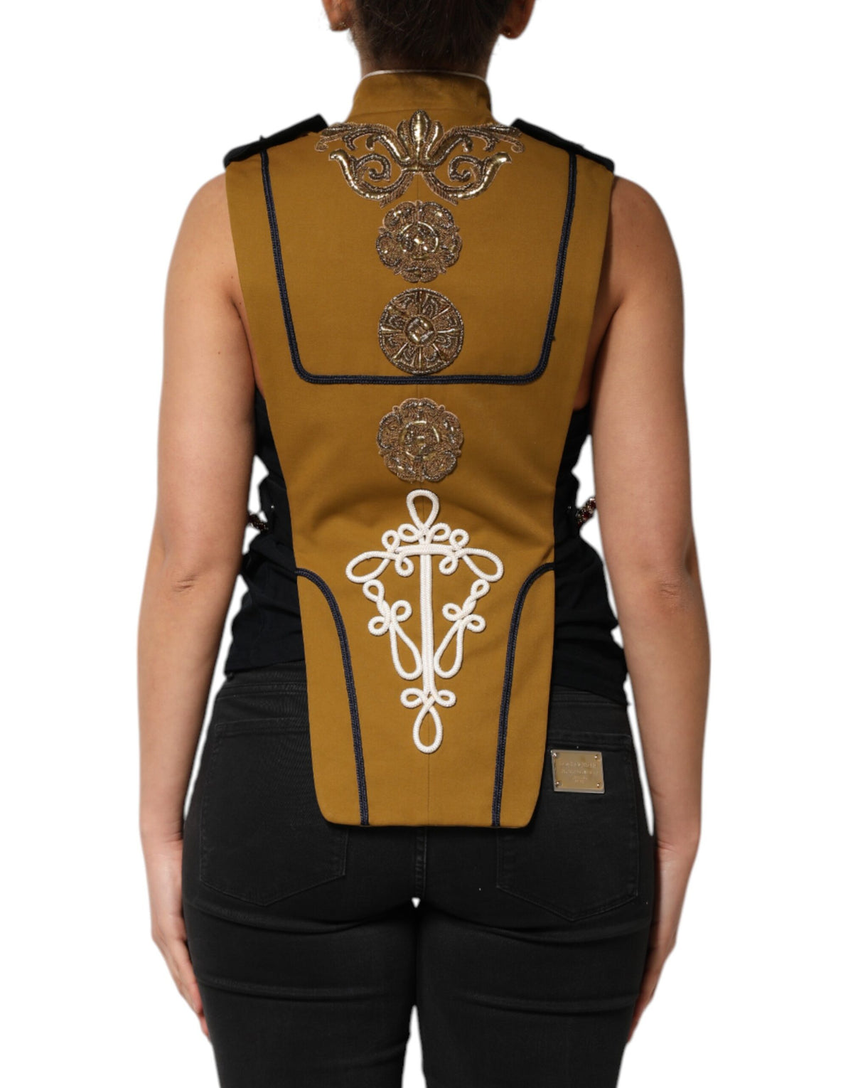 Dolce & Gabbana Yellow Crystal Cross Runway Vest Jacket Women's Top (Pre-Owned)