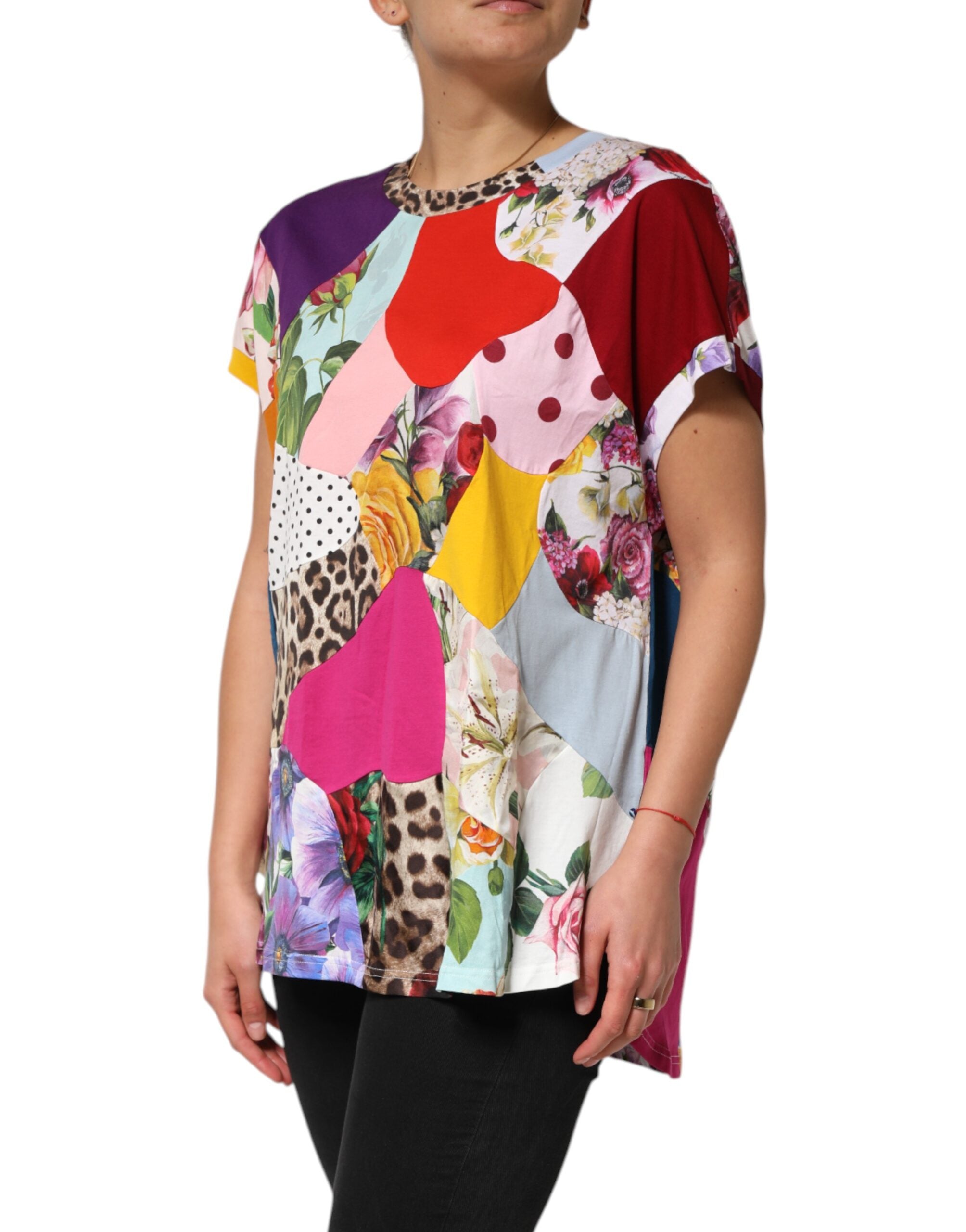 Dolce & Gabbana Multicolor Patchwork Cotton Silk Blouse Women's Top