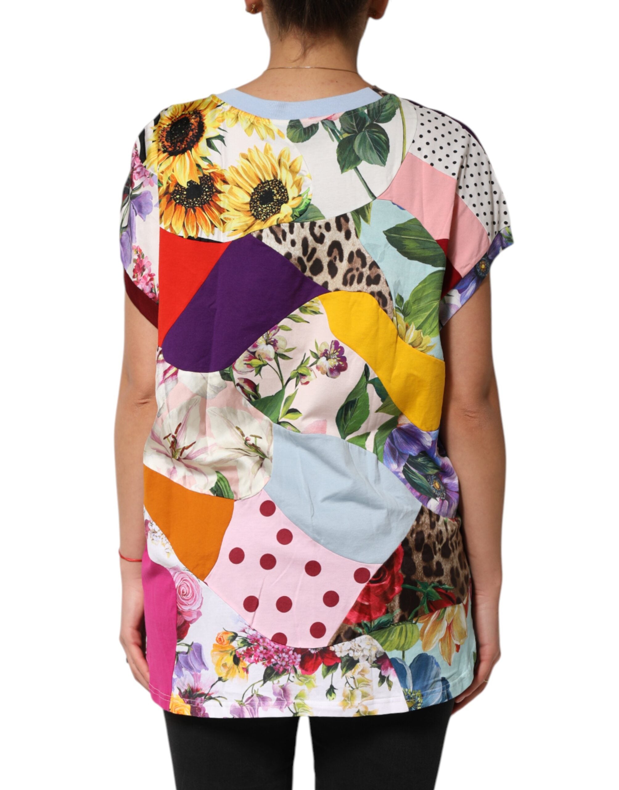 Dolce & Gabbana Multicolor Patchwork Cotton Silk Blouse Women's Top