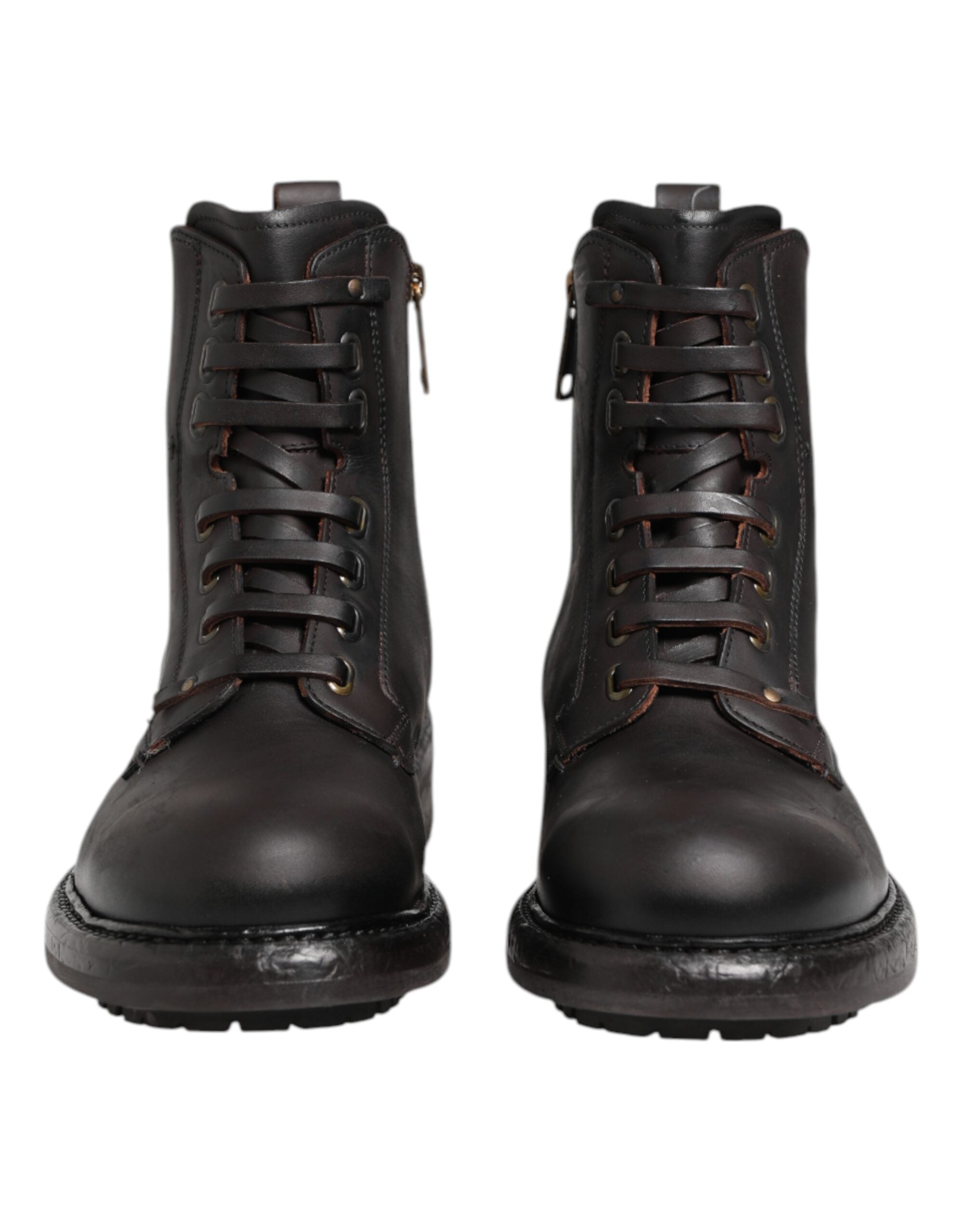 Dolce & Gabbana Dark Brown Leather Lace Up Mid Calf Boots Men's Shoes (Pre-Owned)