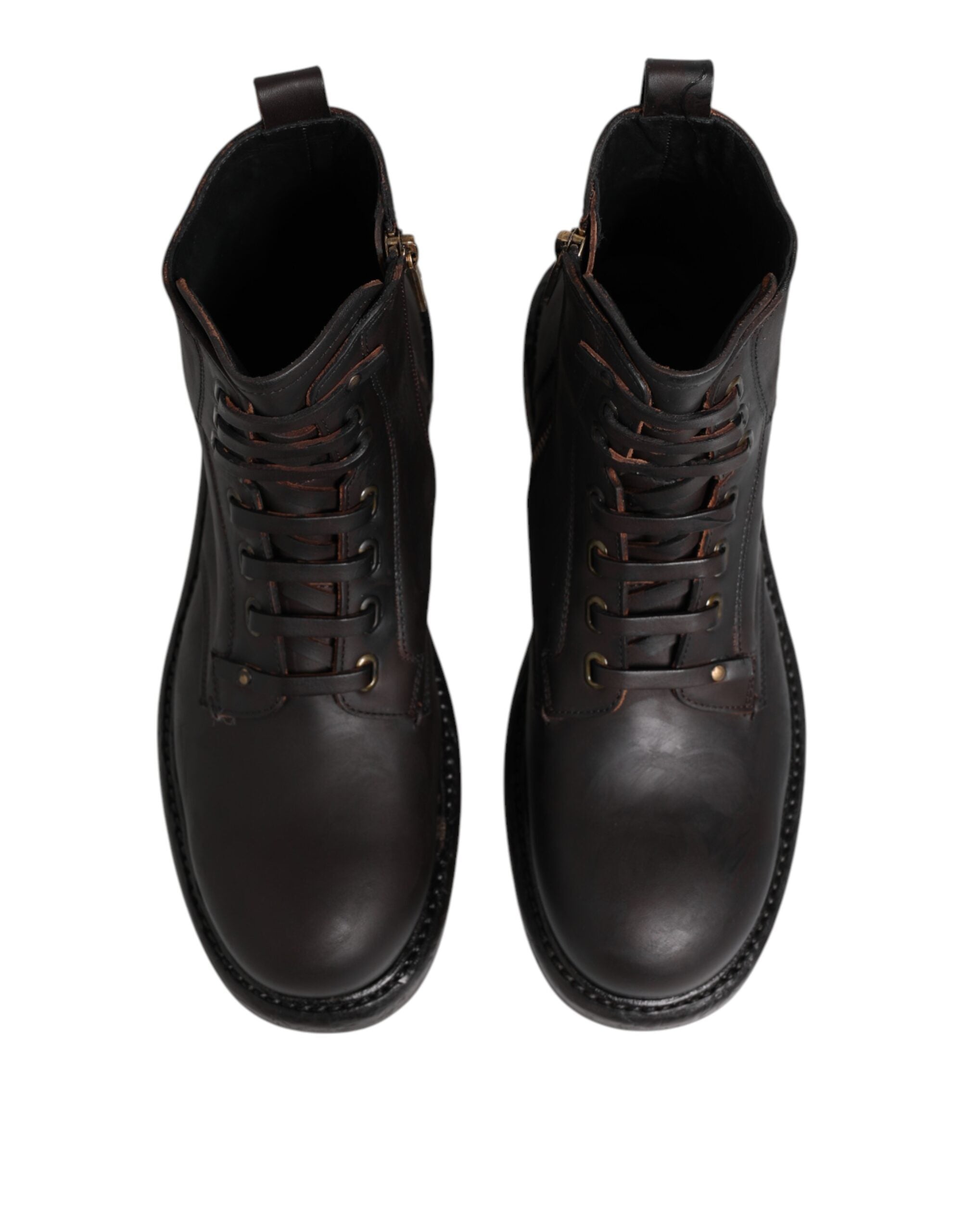 Dolce & Gabbana Dark Brown Leather Lace Up Mid Calf Boots Men's Shoes (Pre-Owned)