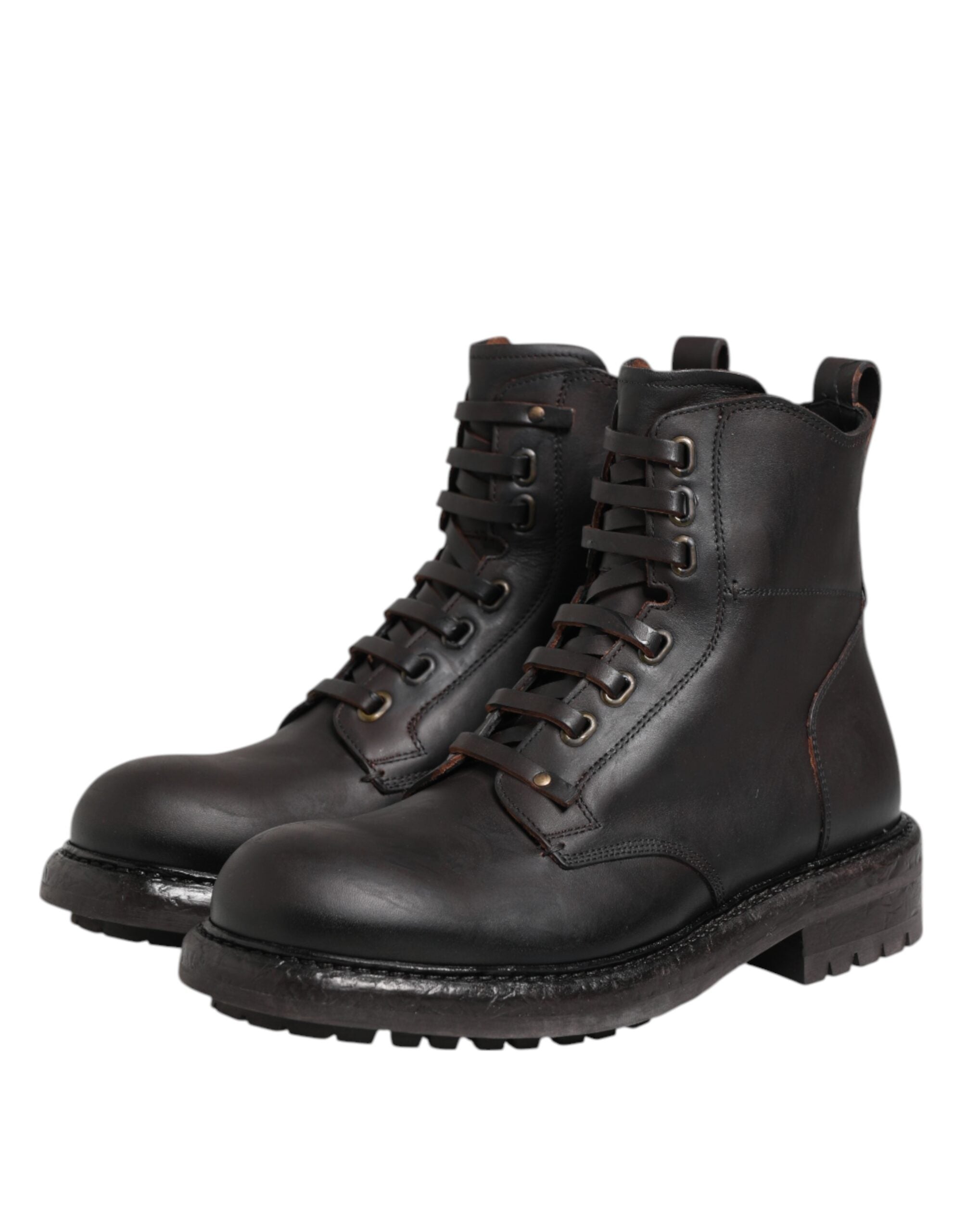 Dolce & Gabbana Dark Brown Leather Lace Up Mid Calf Boots Men's Shoes (Pre-Owned)