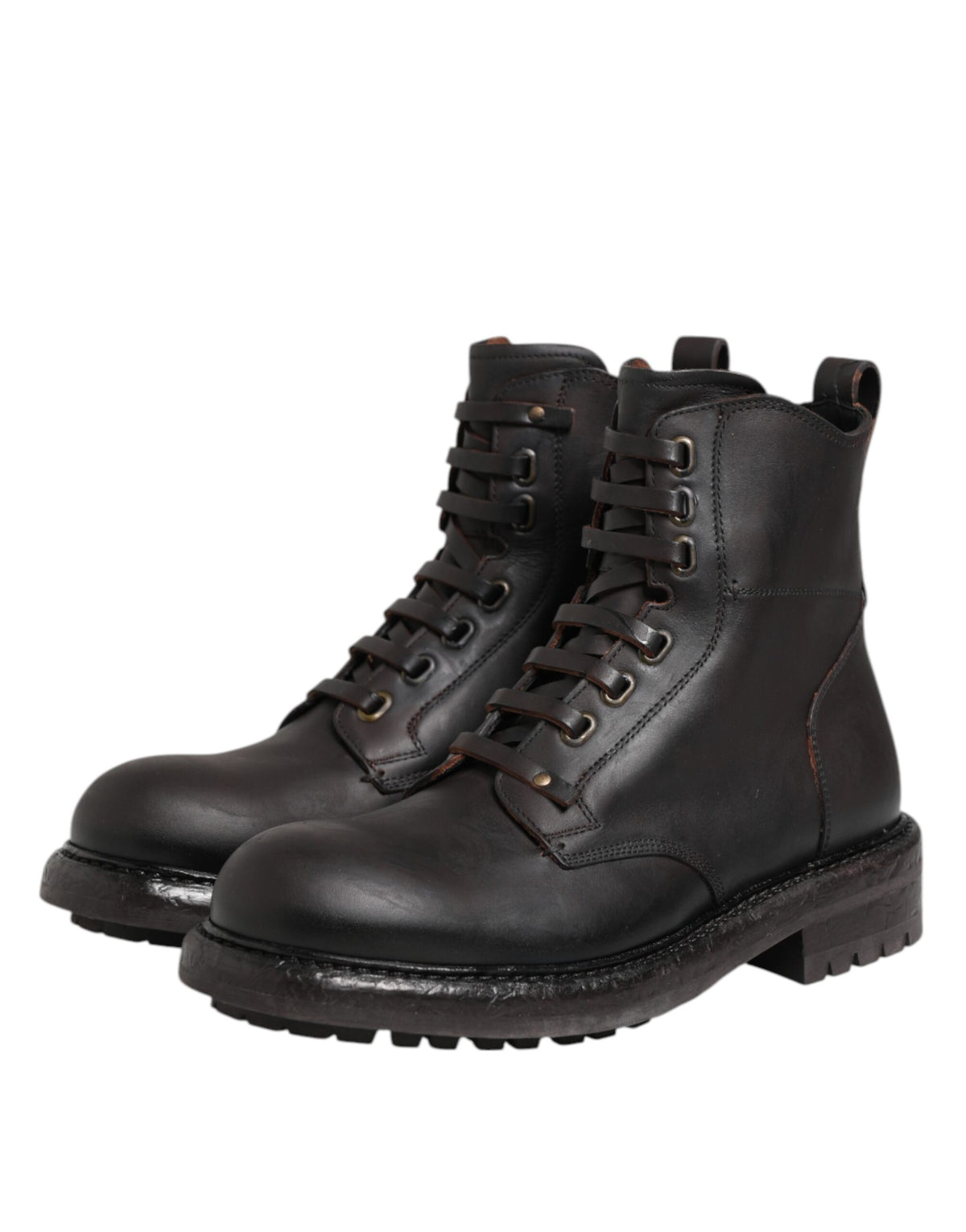 Dolce & Gabbana Dark Brown Leather Lace Up Mid Calf Boots Men's Shoes (Pre-Owned)