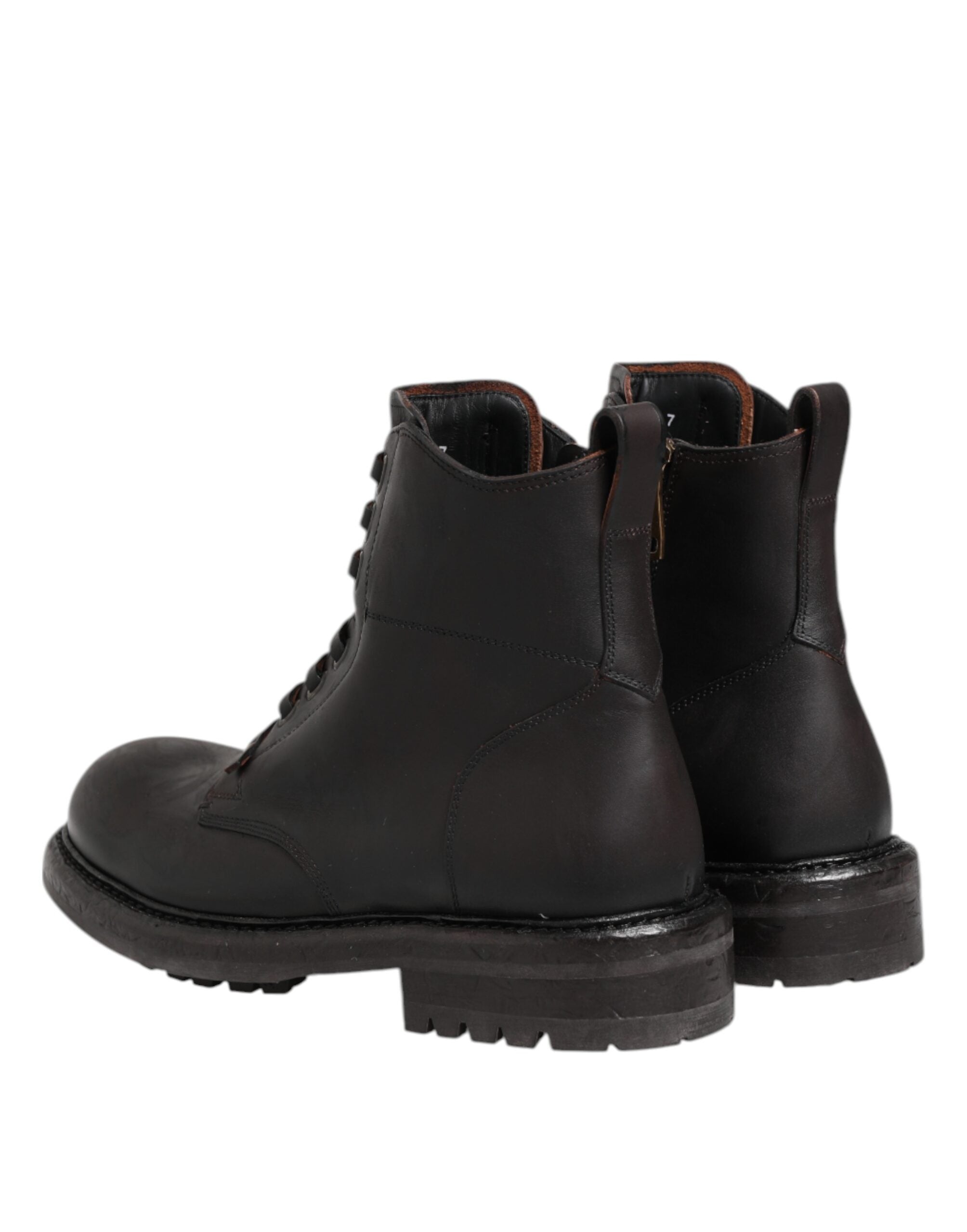 Dolce & Gabbana Dark Brown Leather Lace Up Mid Calf Boots Men's Shoes (Pre-Owned)