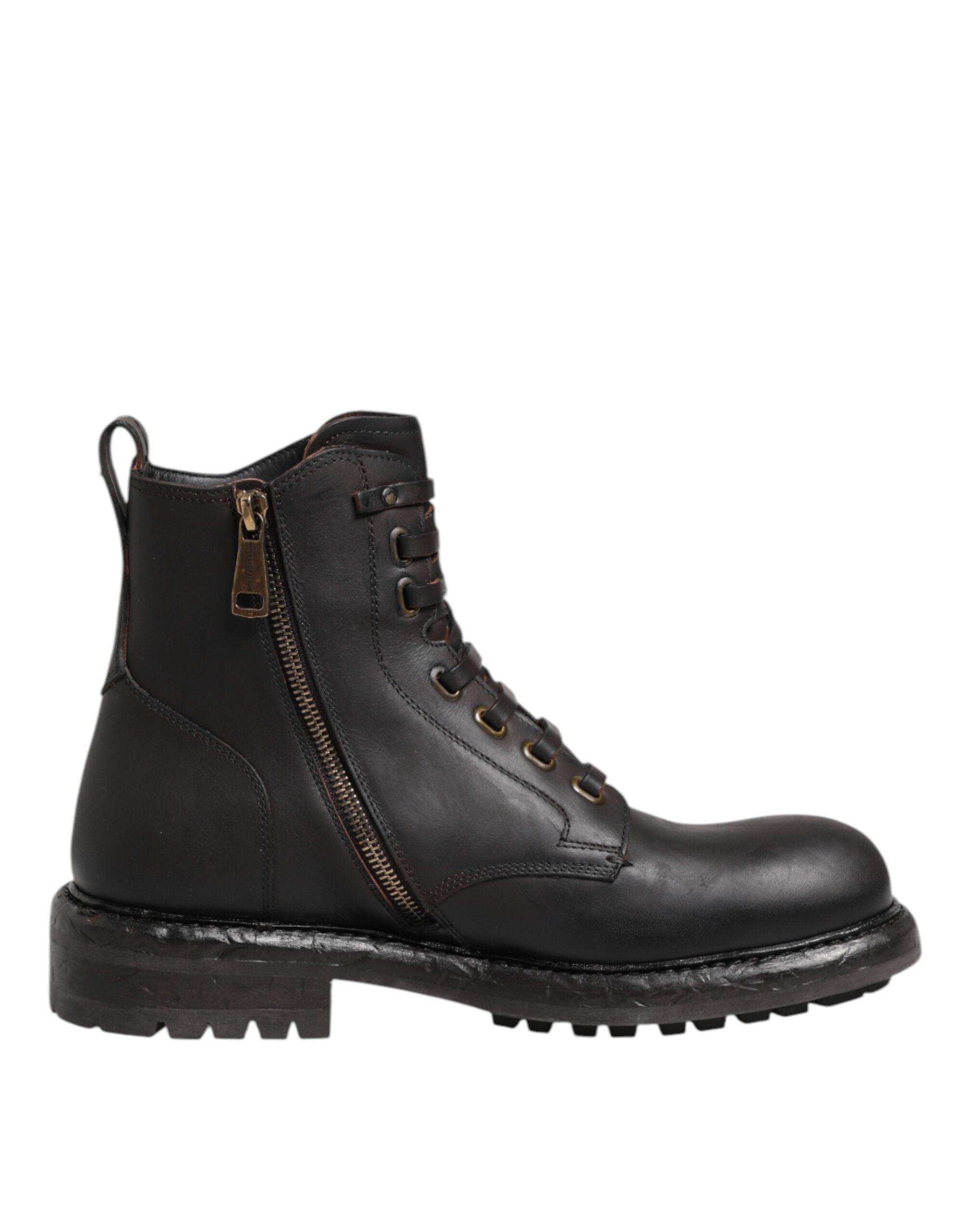 Dolce & Gabbana Dark Brown Leather Lace Up Mid Calf Boots Men's Shoes (Pre-Owned)