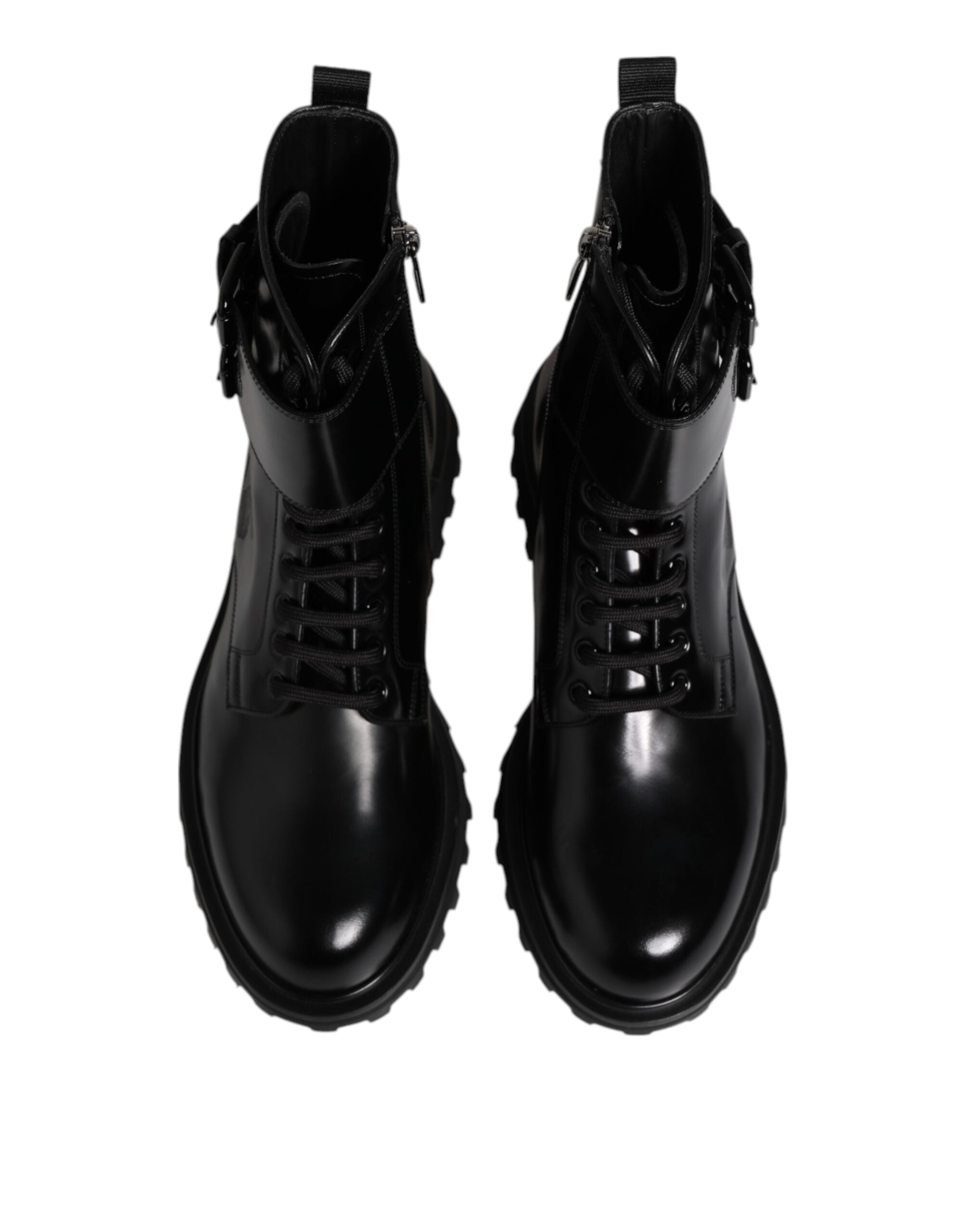 Dolce & Gabbana Black Leather Lace Up Mid Calf Boots Men's Shoes