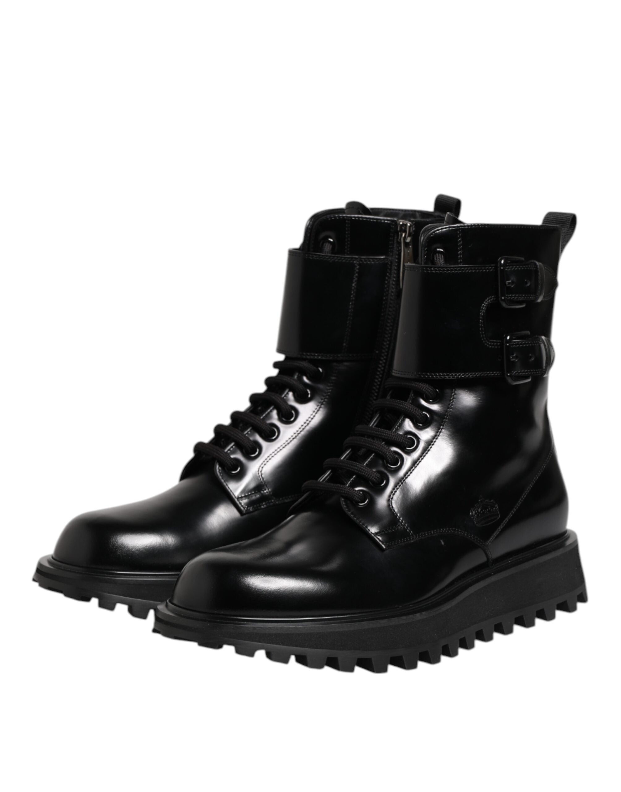 Dolce & Gabbana Black Leather Lace Up Mid Calf Boots Men's Shoes