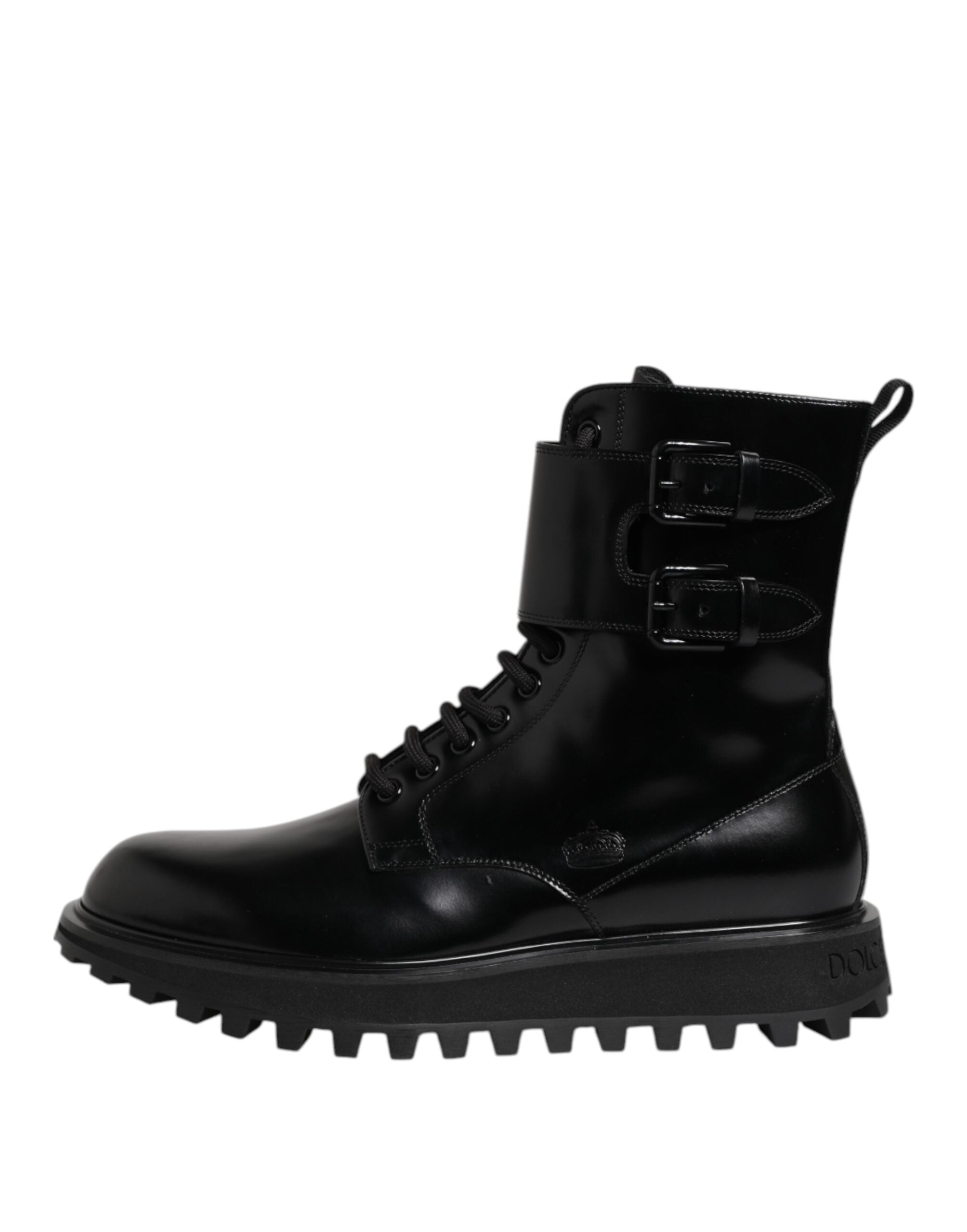 Dolce & Gabbana Black Leather Lace Up Mid Calf Boots Men's Shoes