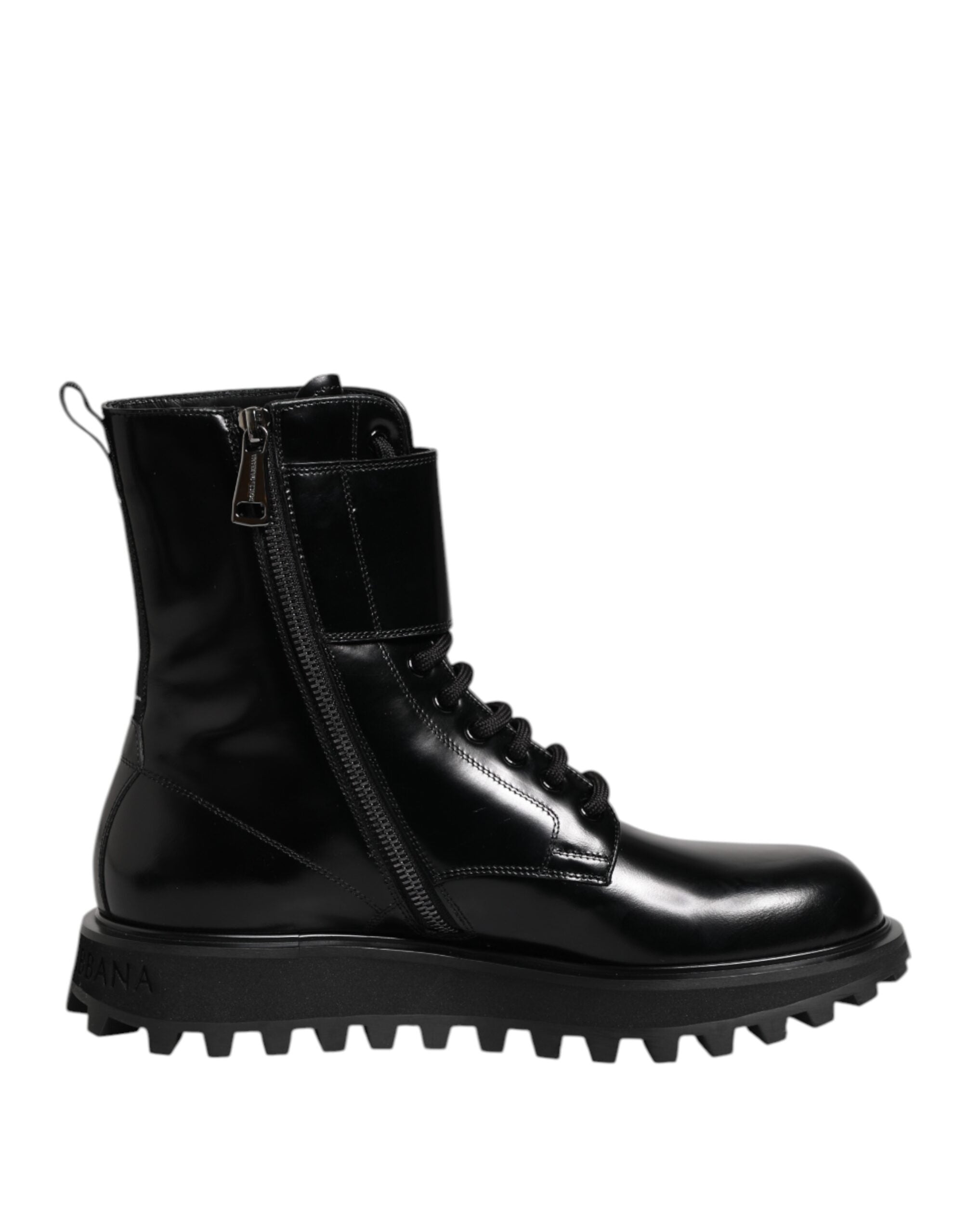 Dolce & Gabbana Black Leather Lace Up Mid Calf Boots Men's Shoes